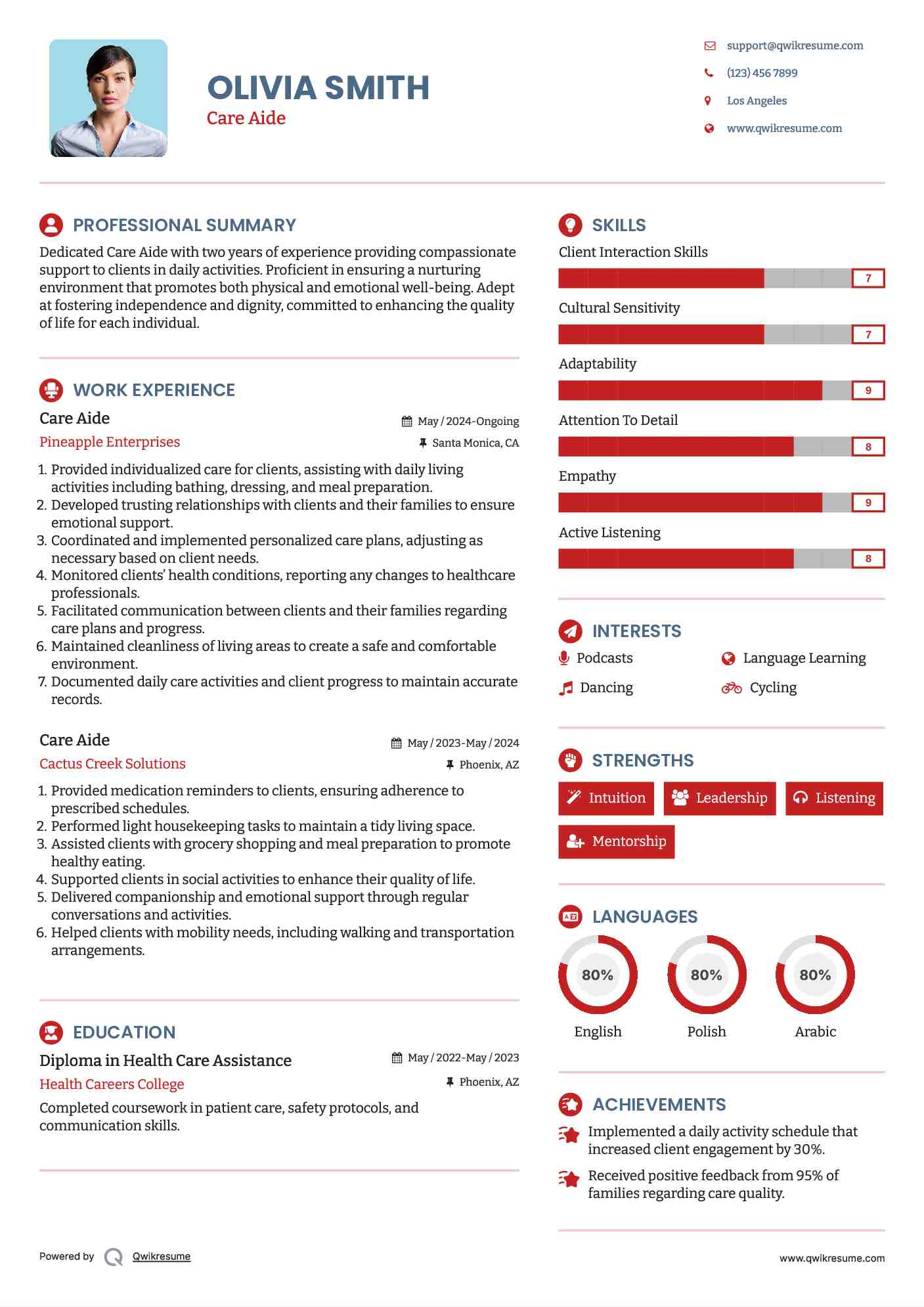 Care Aide Resume Example