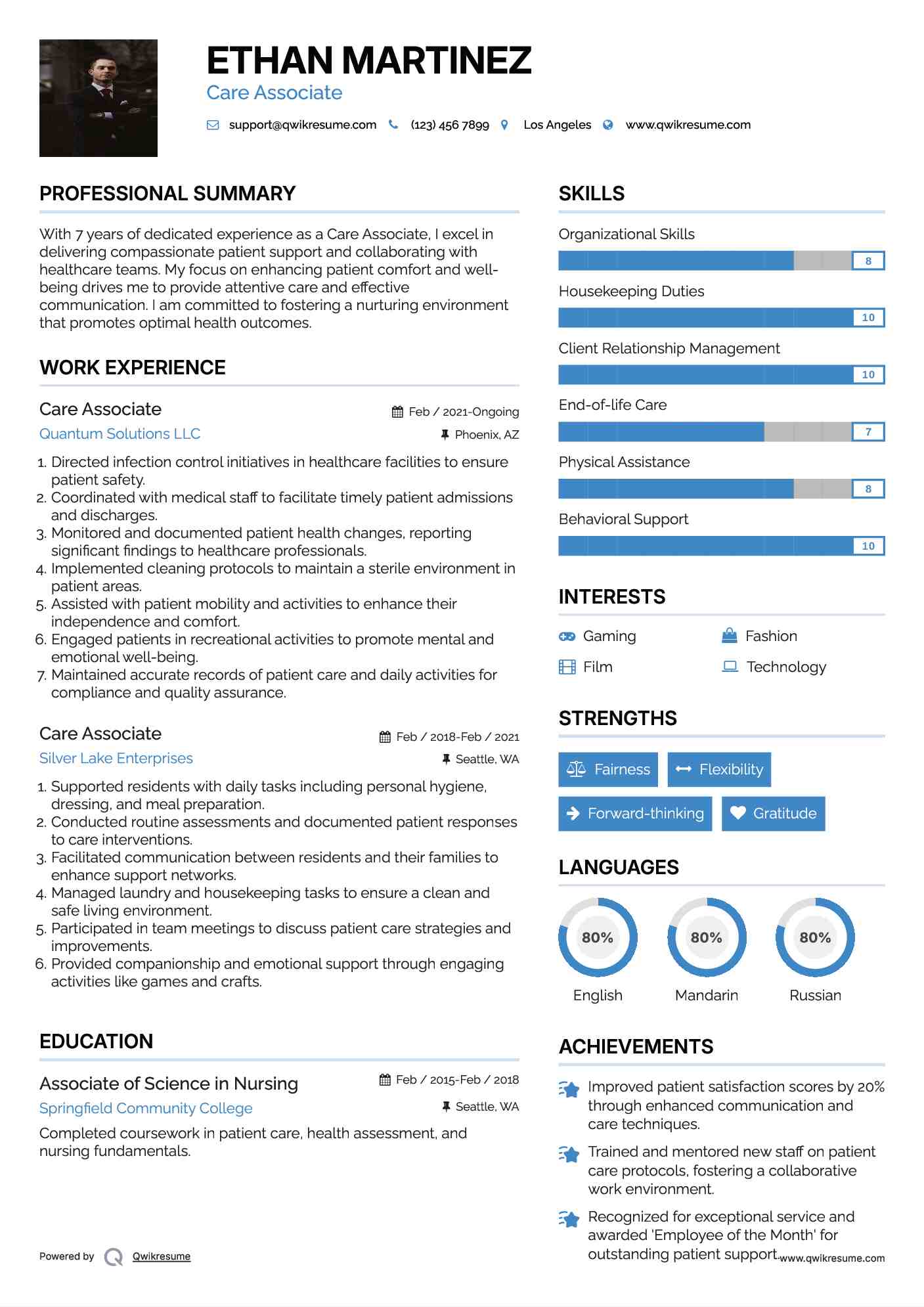 Care Associate Resume Example