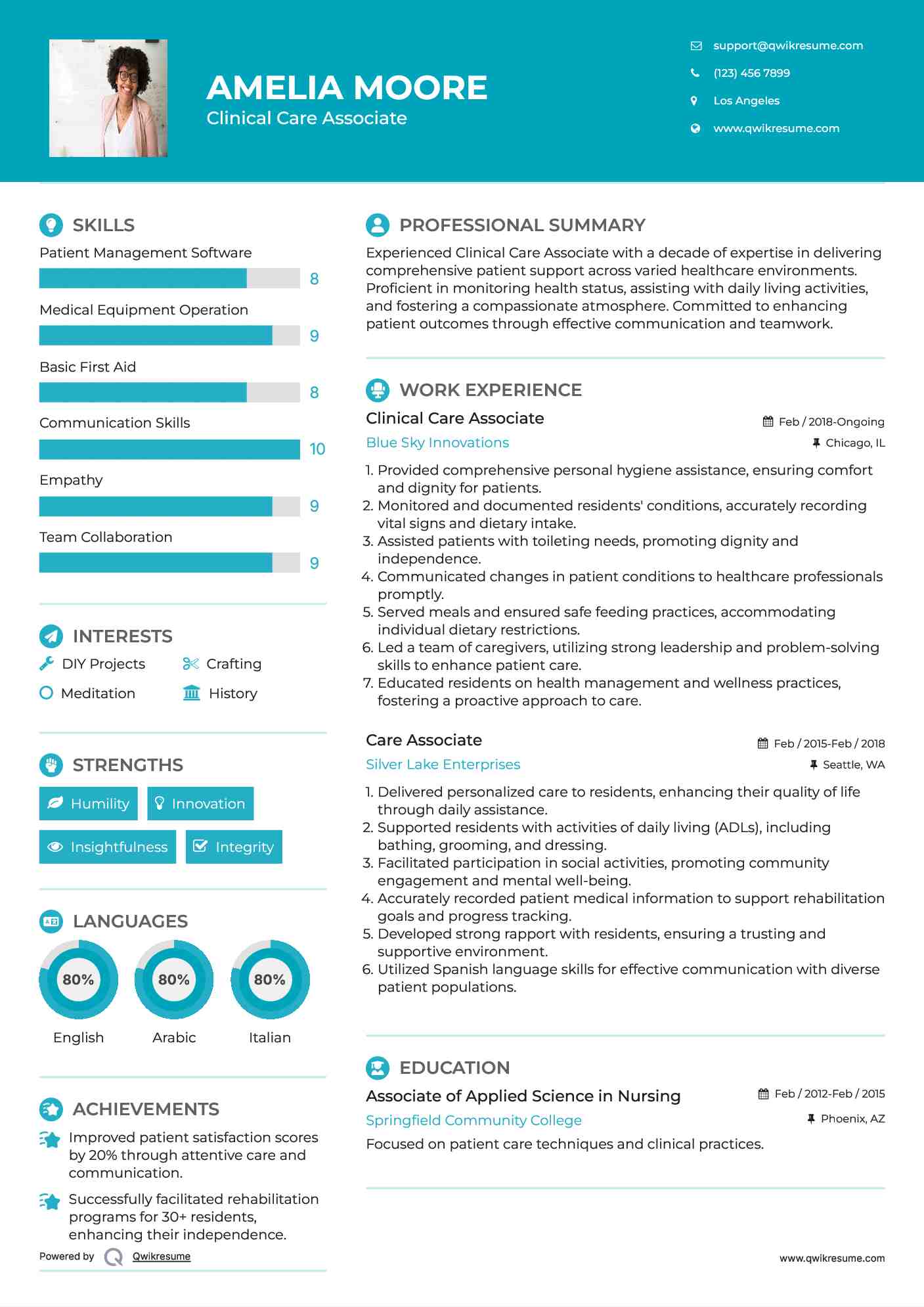 Clinical Care Associate Resume Template