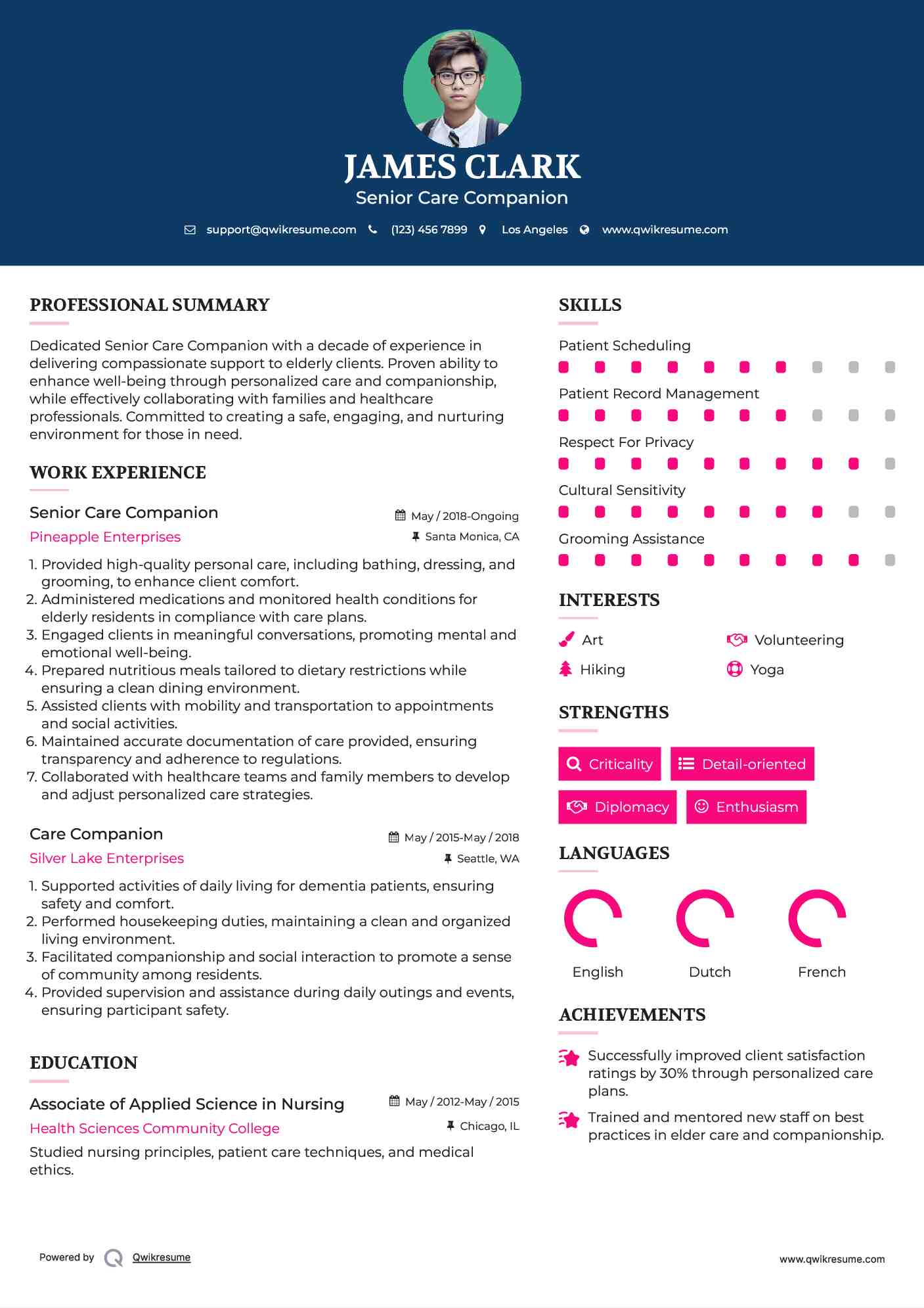 Senior Care Companion Resume Format