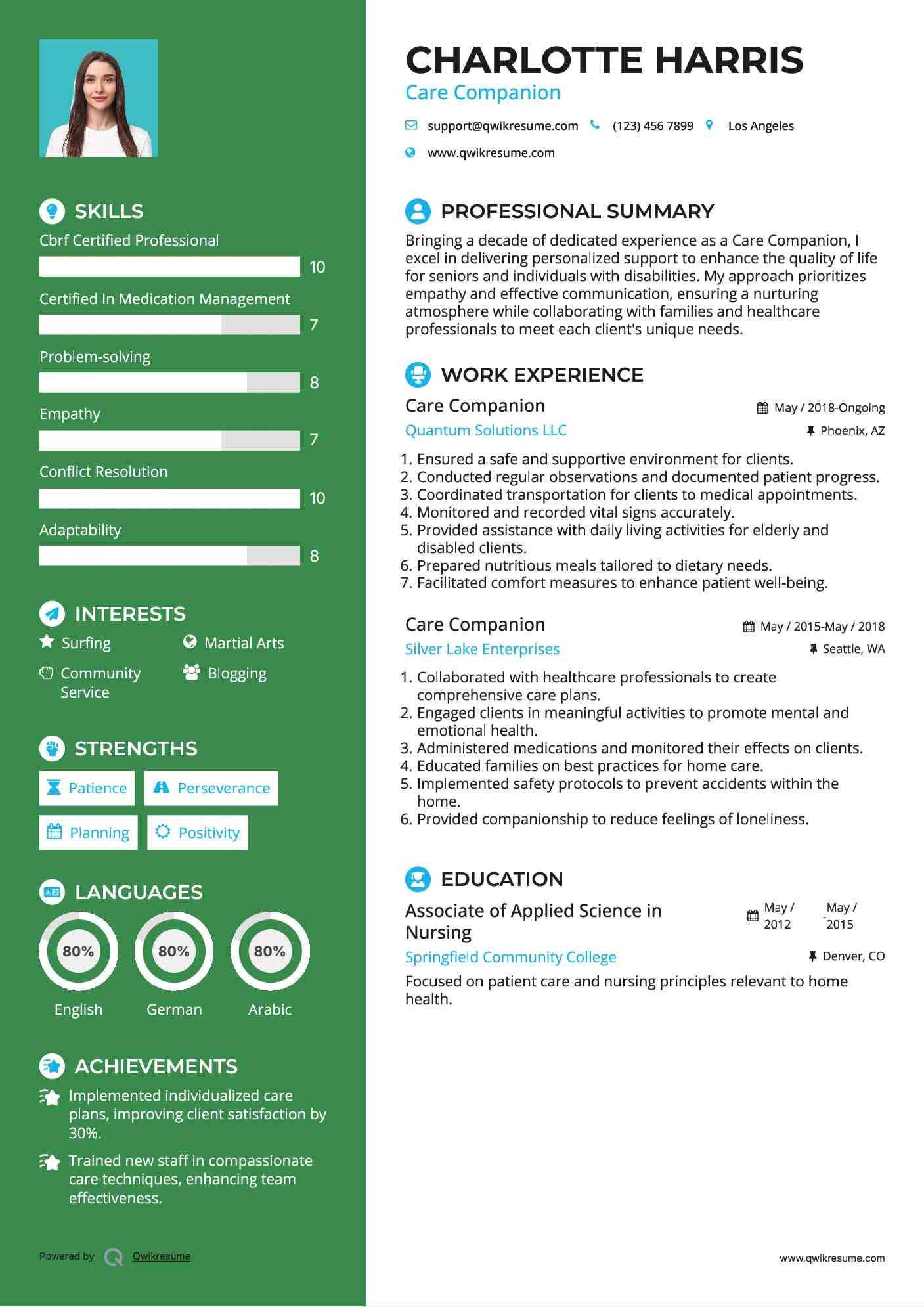 Care Companion Resume Format