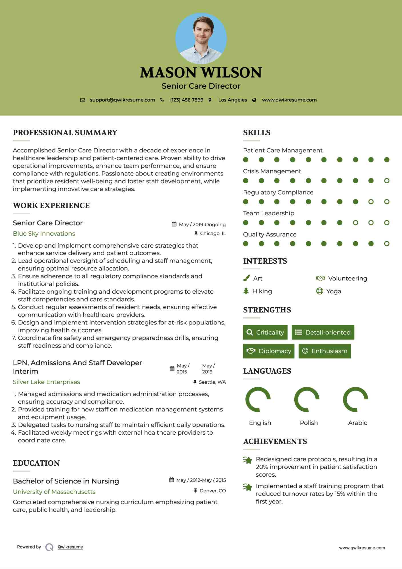 Senior Care Director Resume Example