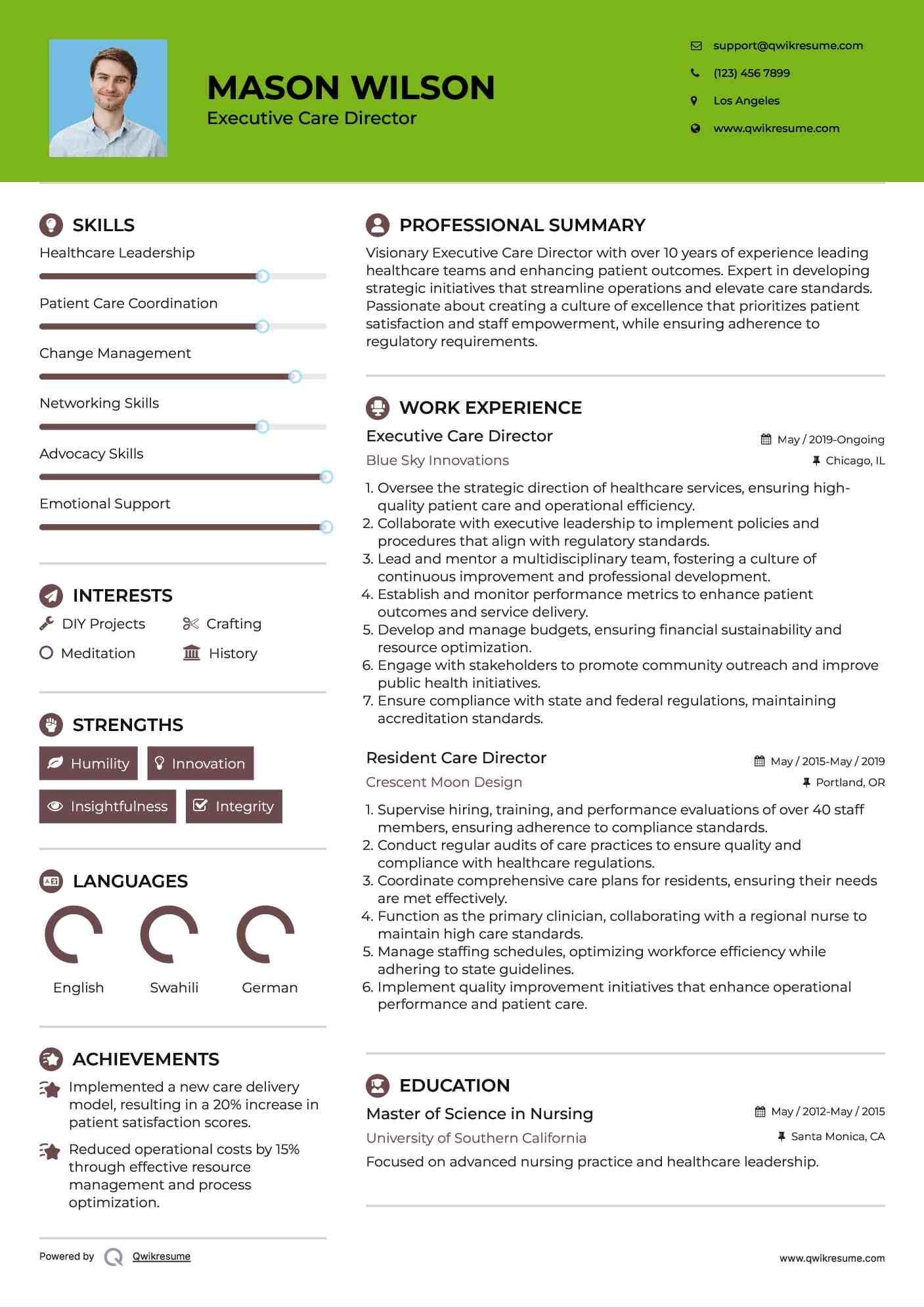 Executive Care Director Resume Format