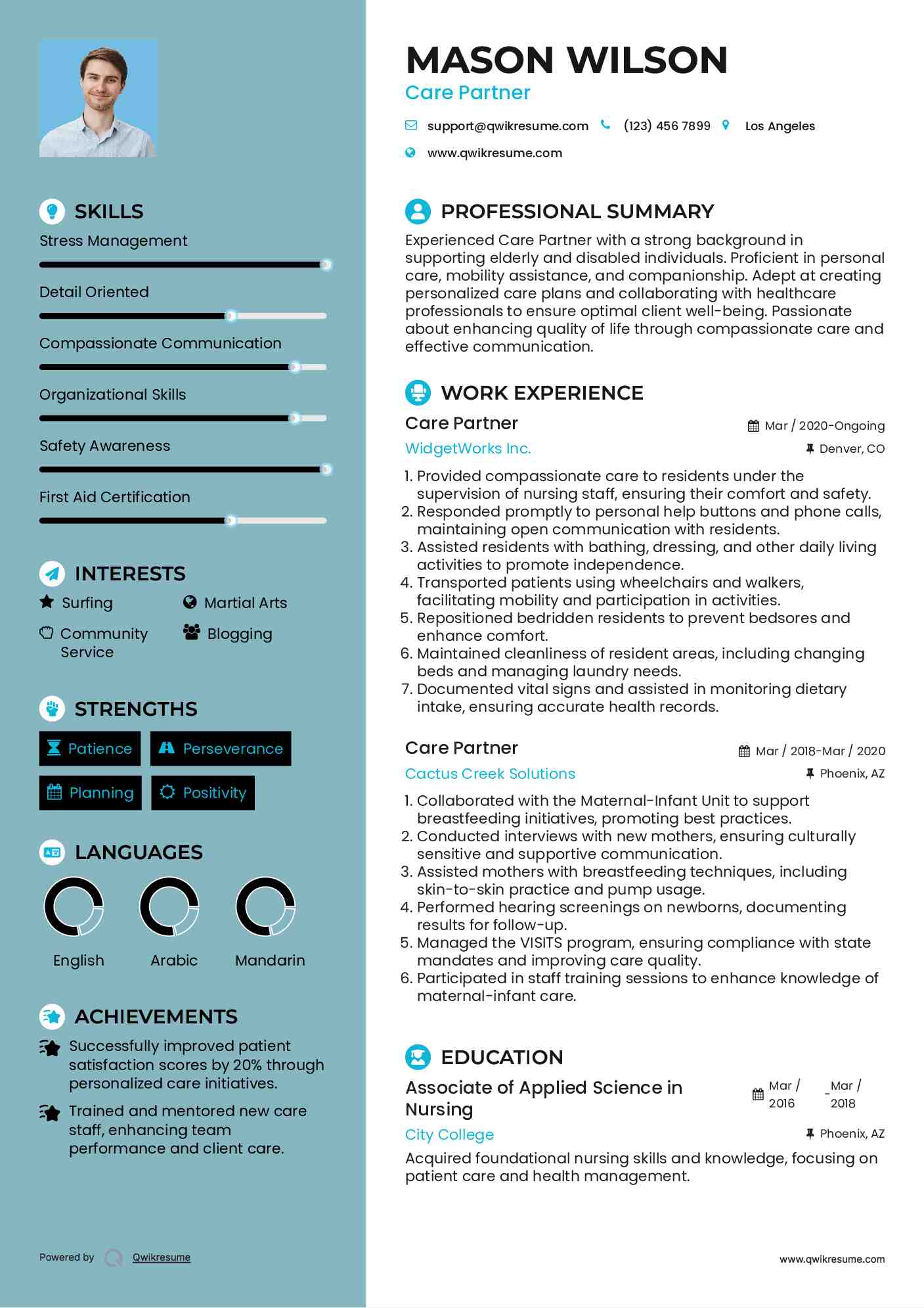 Care Partner Resume Format