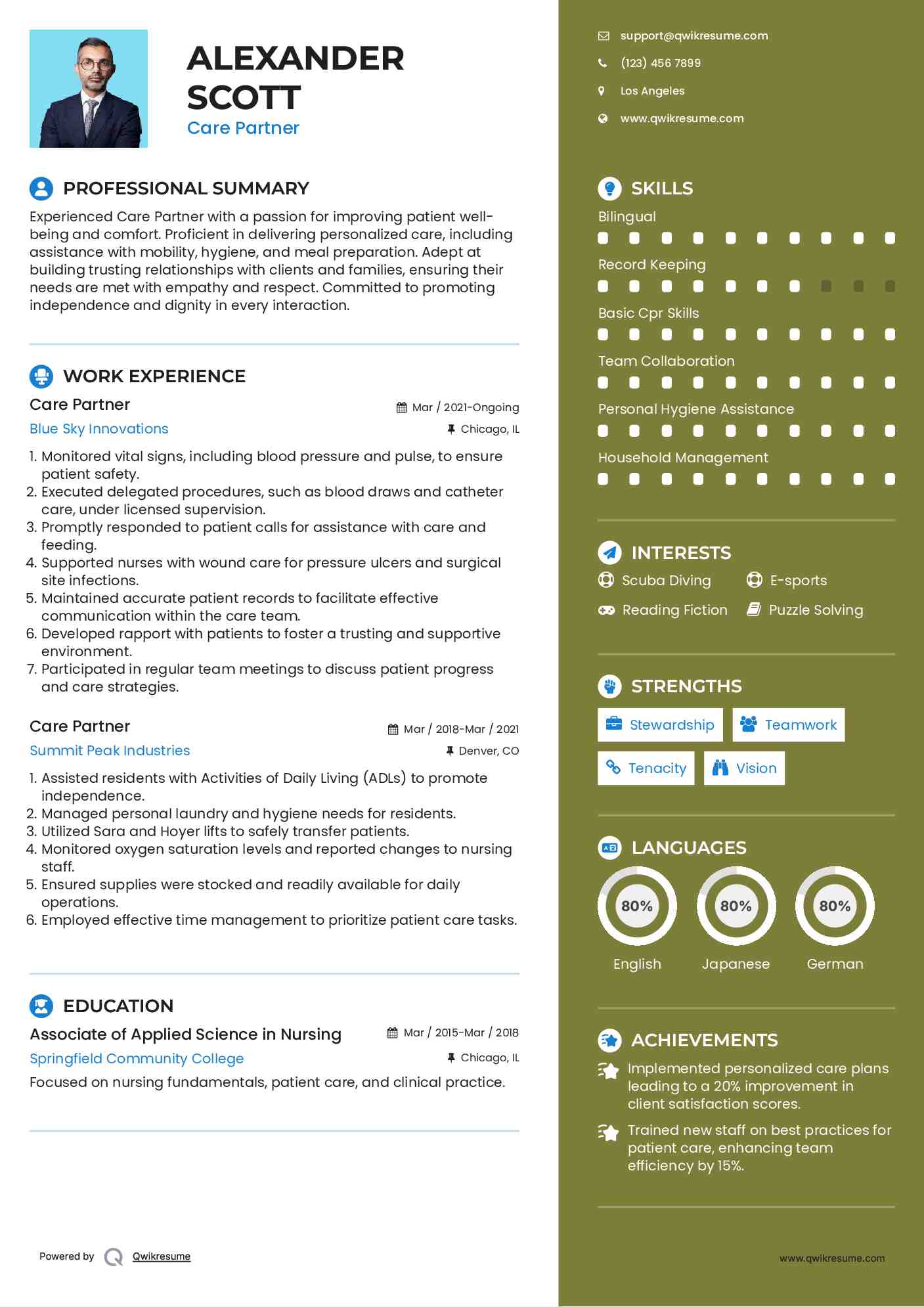 Care Partner Resume Template