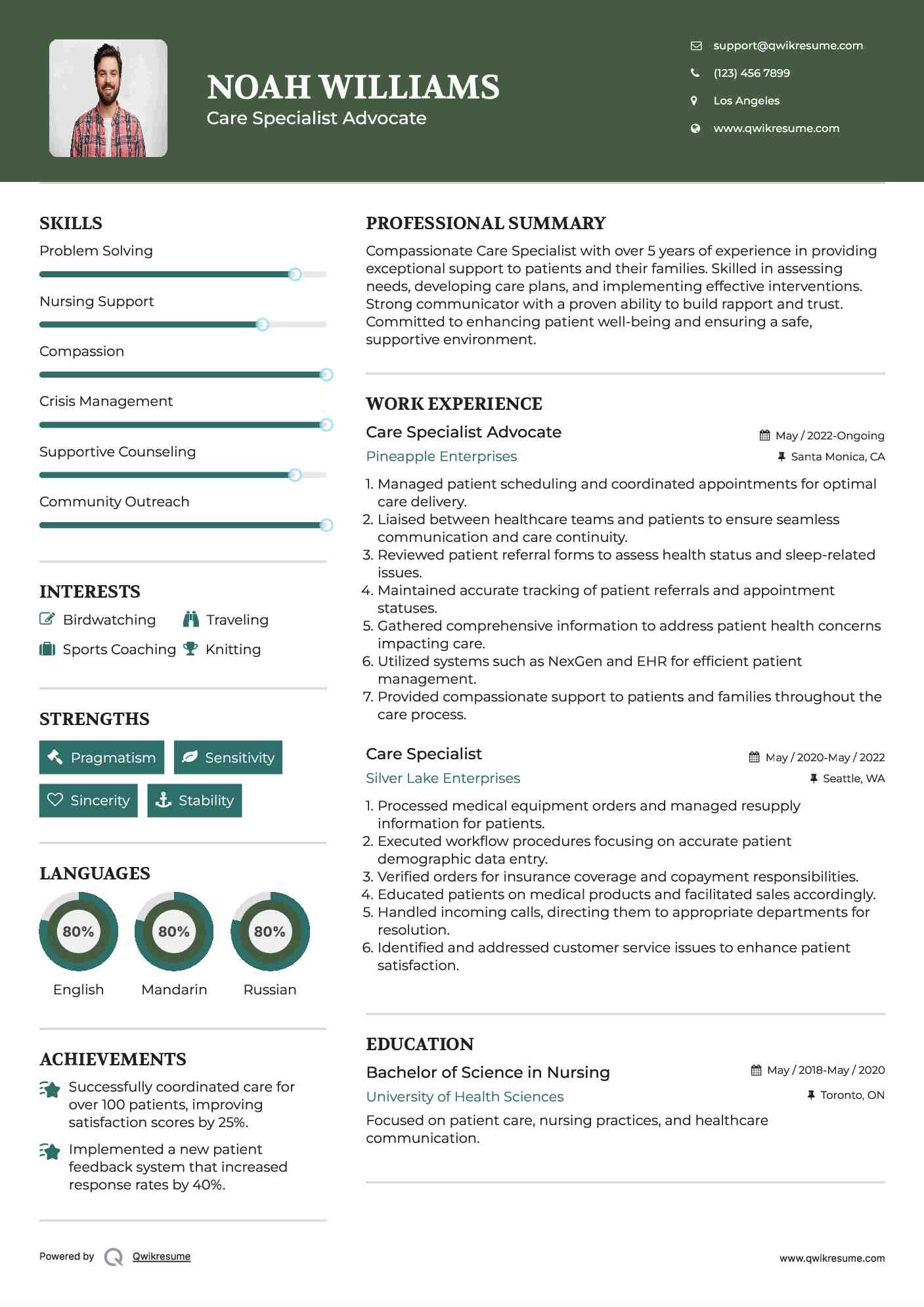 Care Specialist Advocate Resume Model
