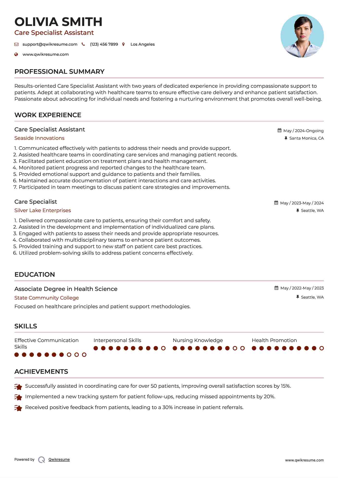 Care Specialist Assistant Resume Model