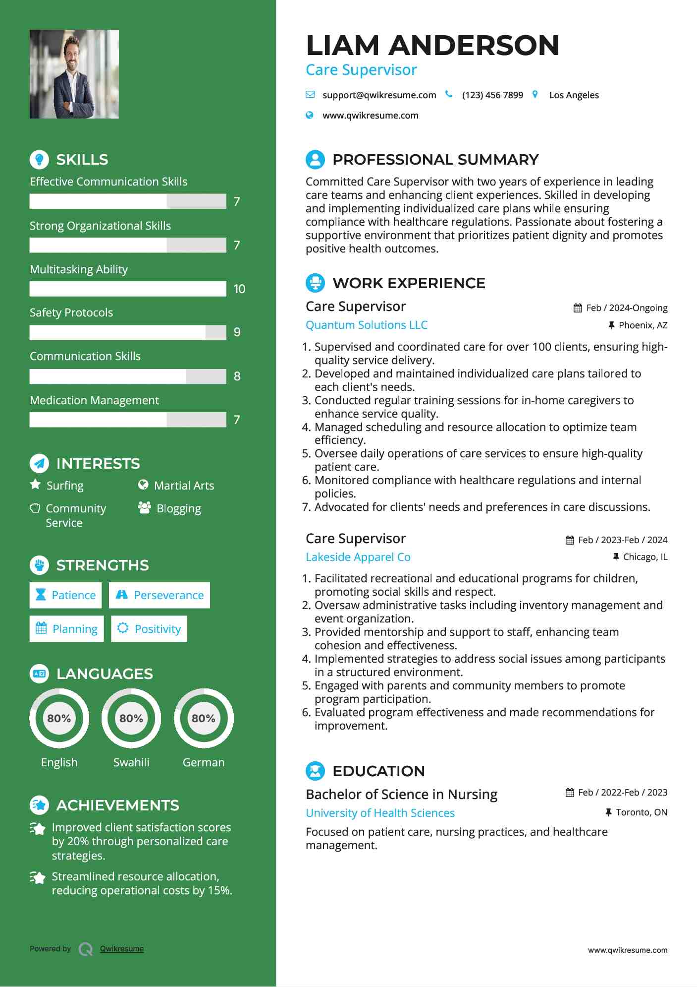Care Supervisor Resume Template