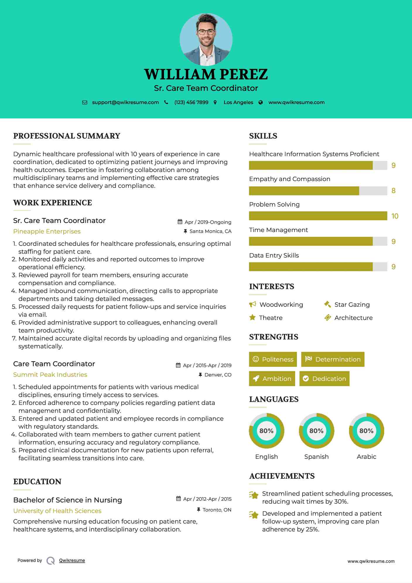 Sr. Care Team Coordinator Resume Format