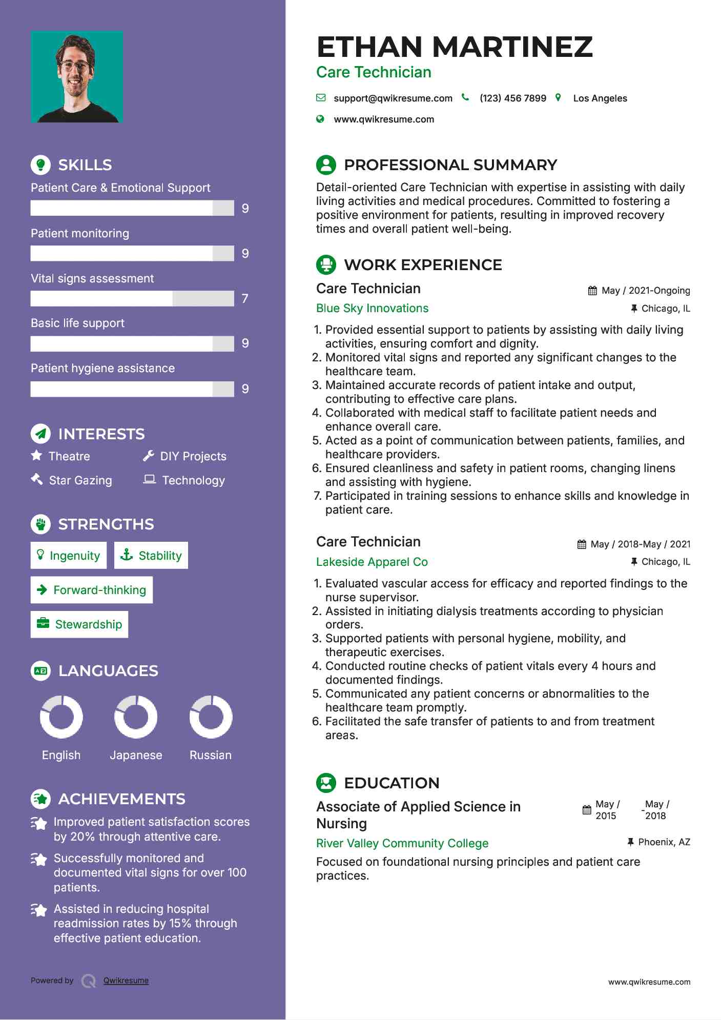 Care Technician Resume Format