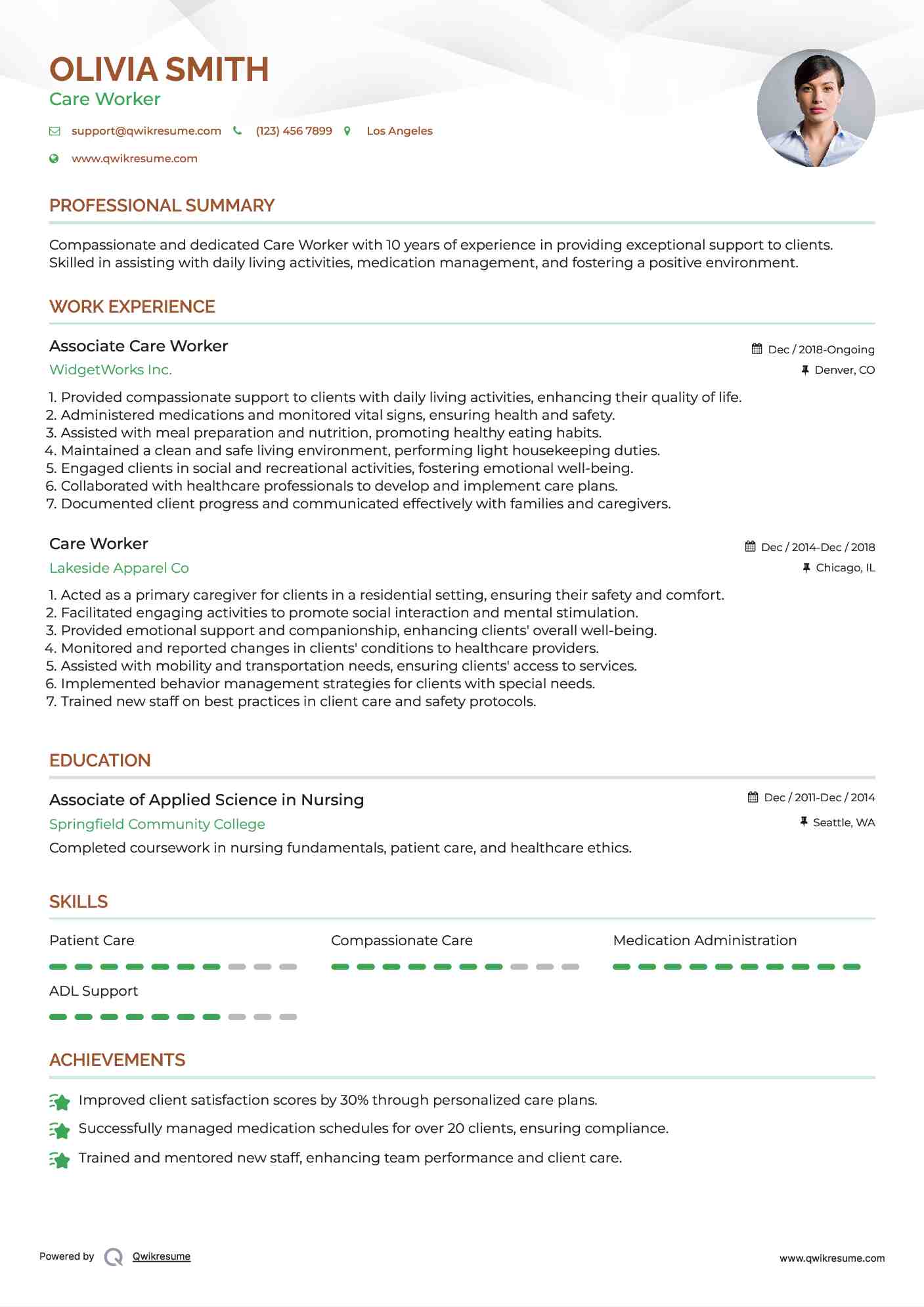 Associate Care Worker Resume Template