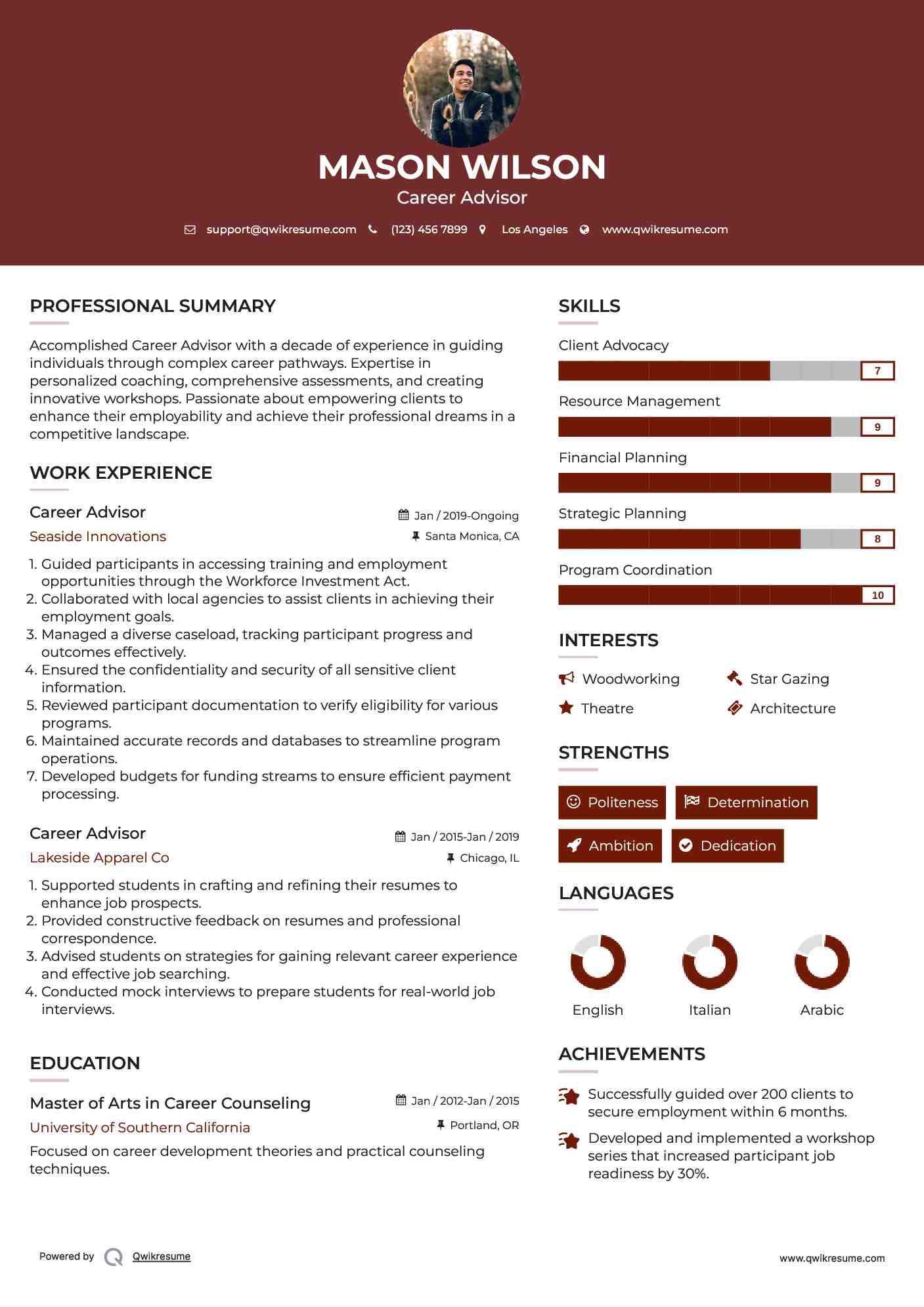 Career Advisor Resume Sample