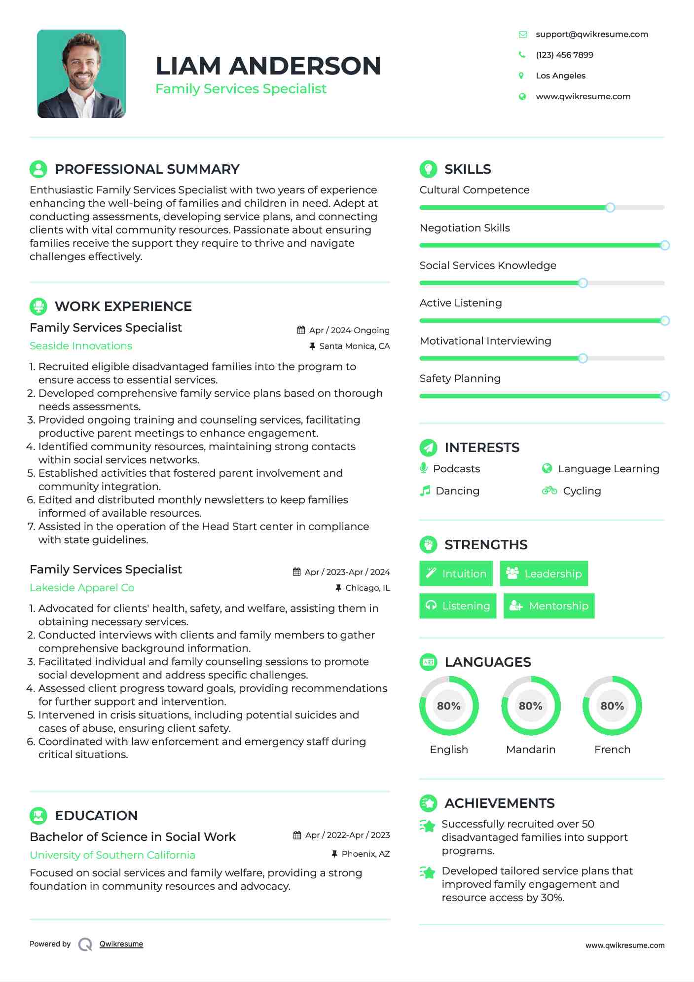 Family Services Specialist Resume Sample