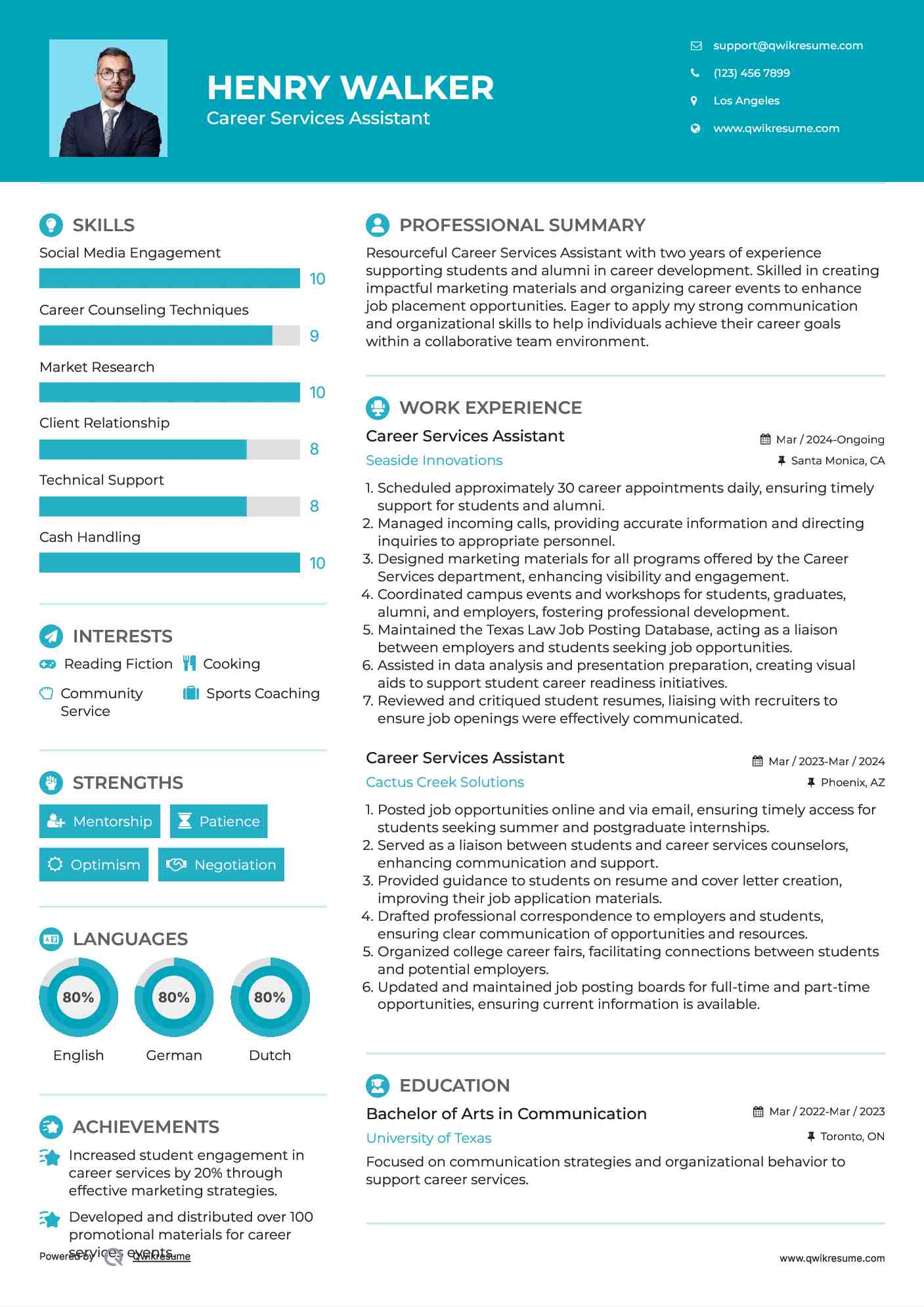 Career Services Assistant Resume Model