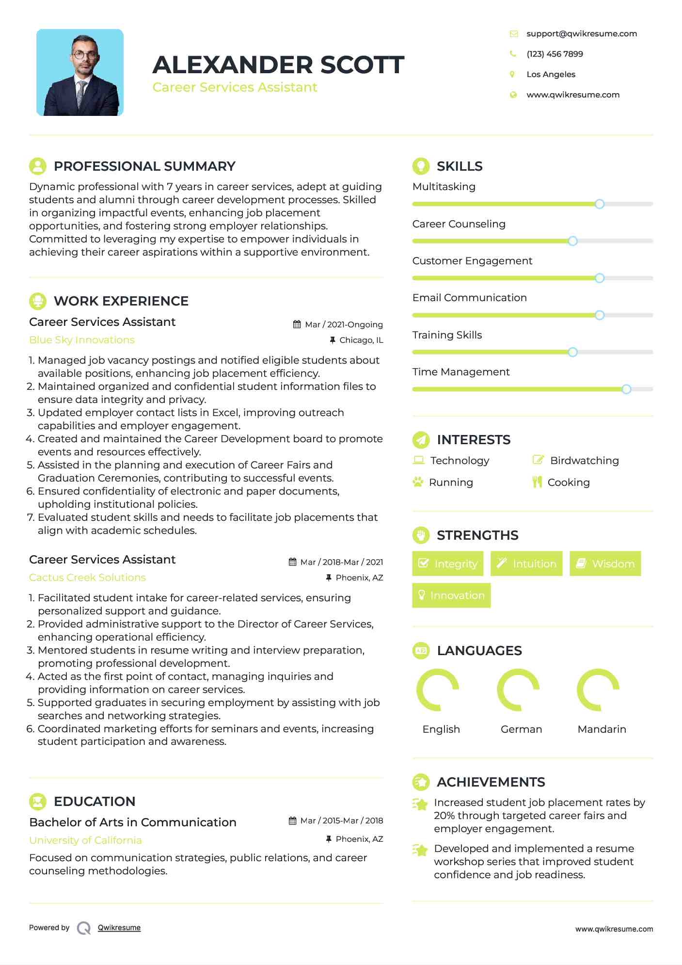 Career Services Assistant Resume Sample