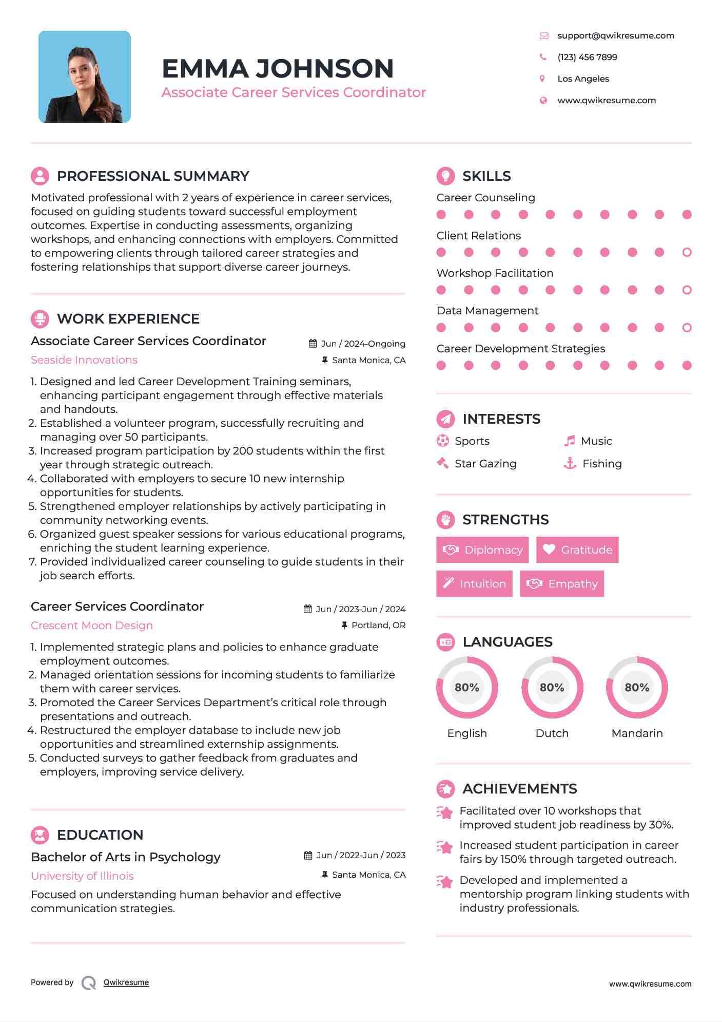 Associate Career Services Coordinator Resume Model