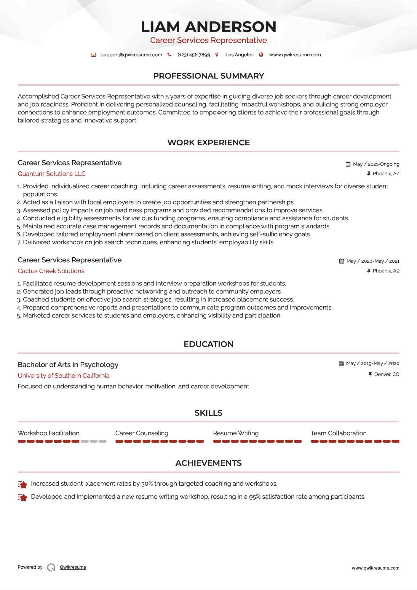 Career Services Representative Resume Model