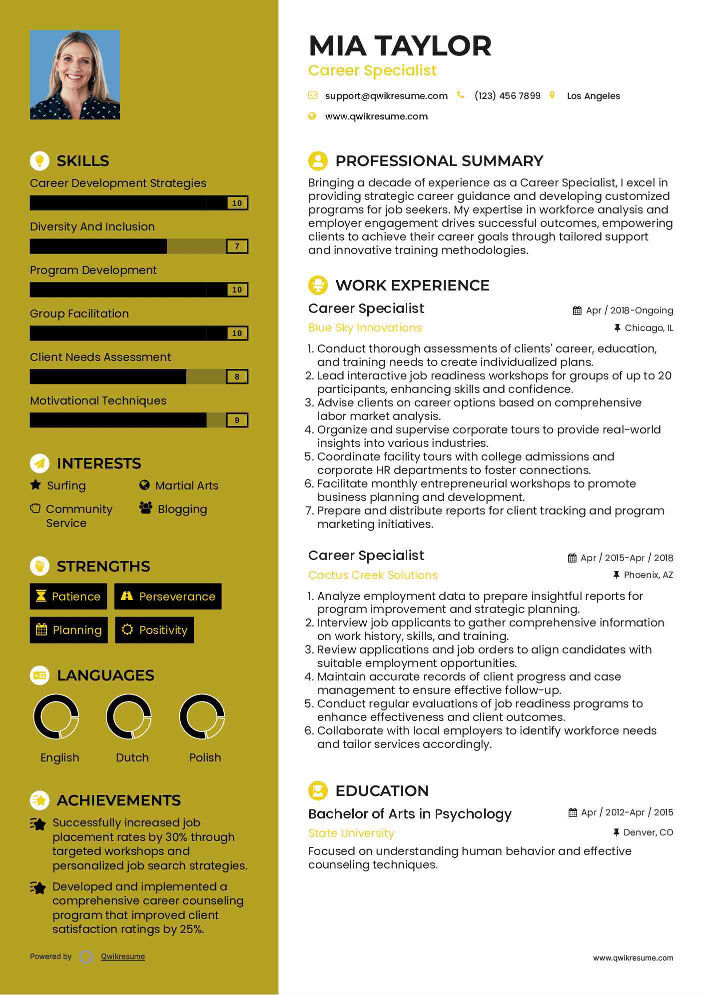 Career Specialist Resume Example