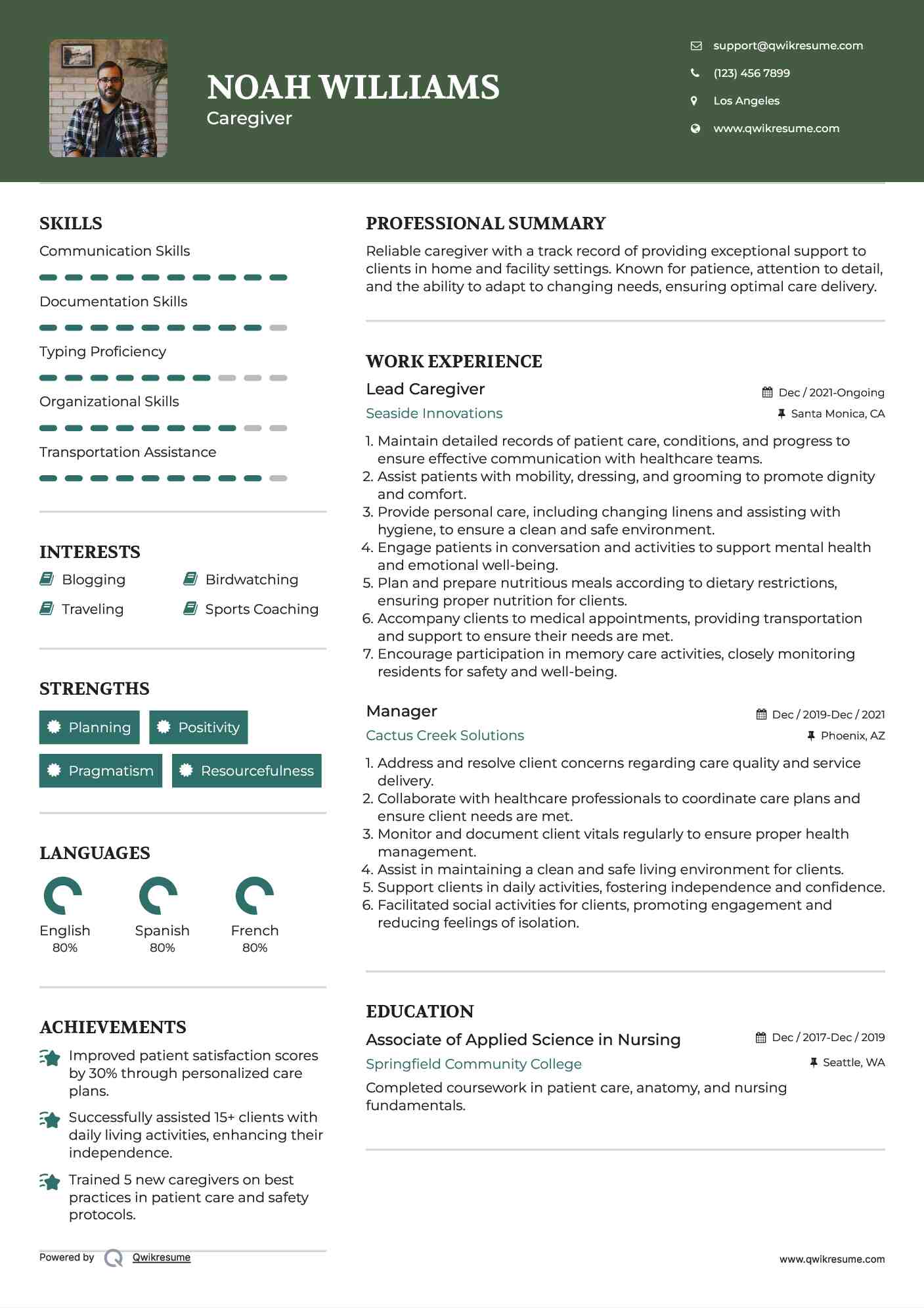 Lead Caregiver Resume Format