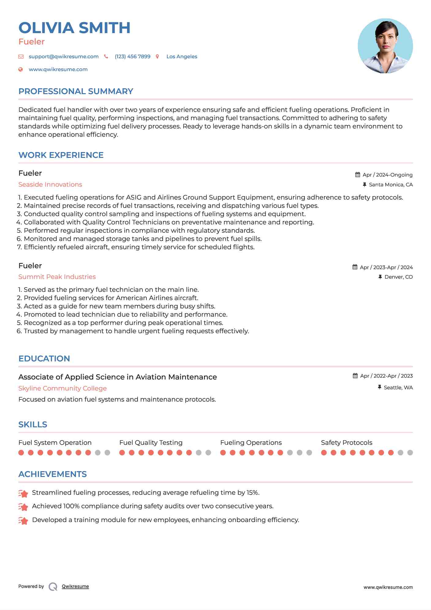 Fueler Resume Sample