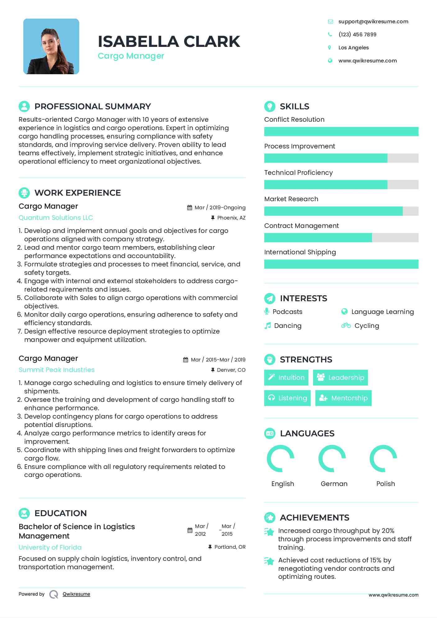 Cargo Manager Resume Template
