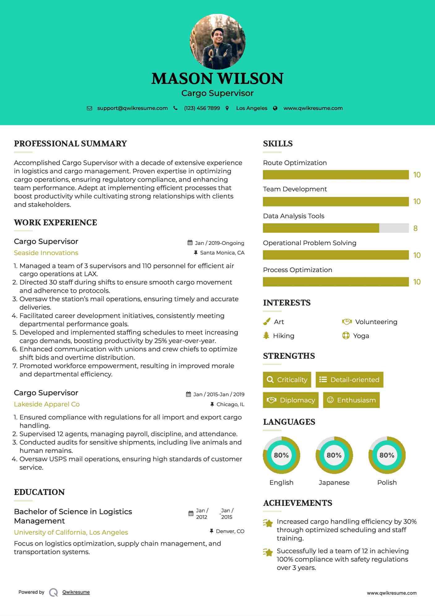 Cargo Supervisor Resume Example