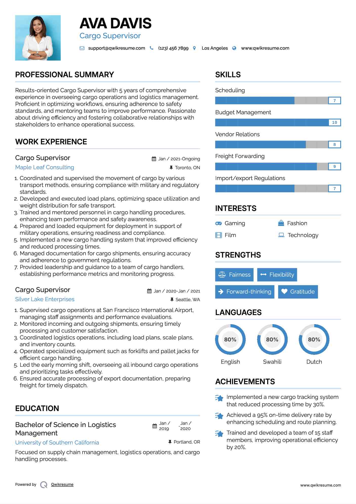 Cargo Supervisor Resume Format