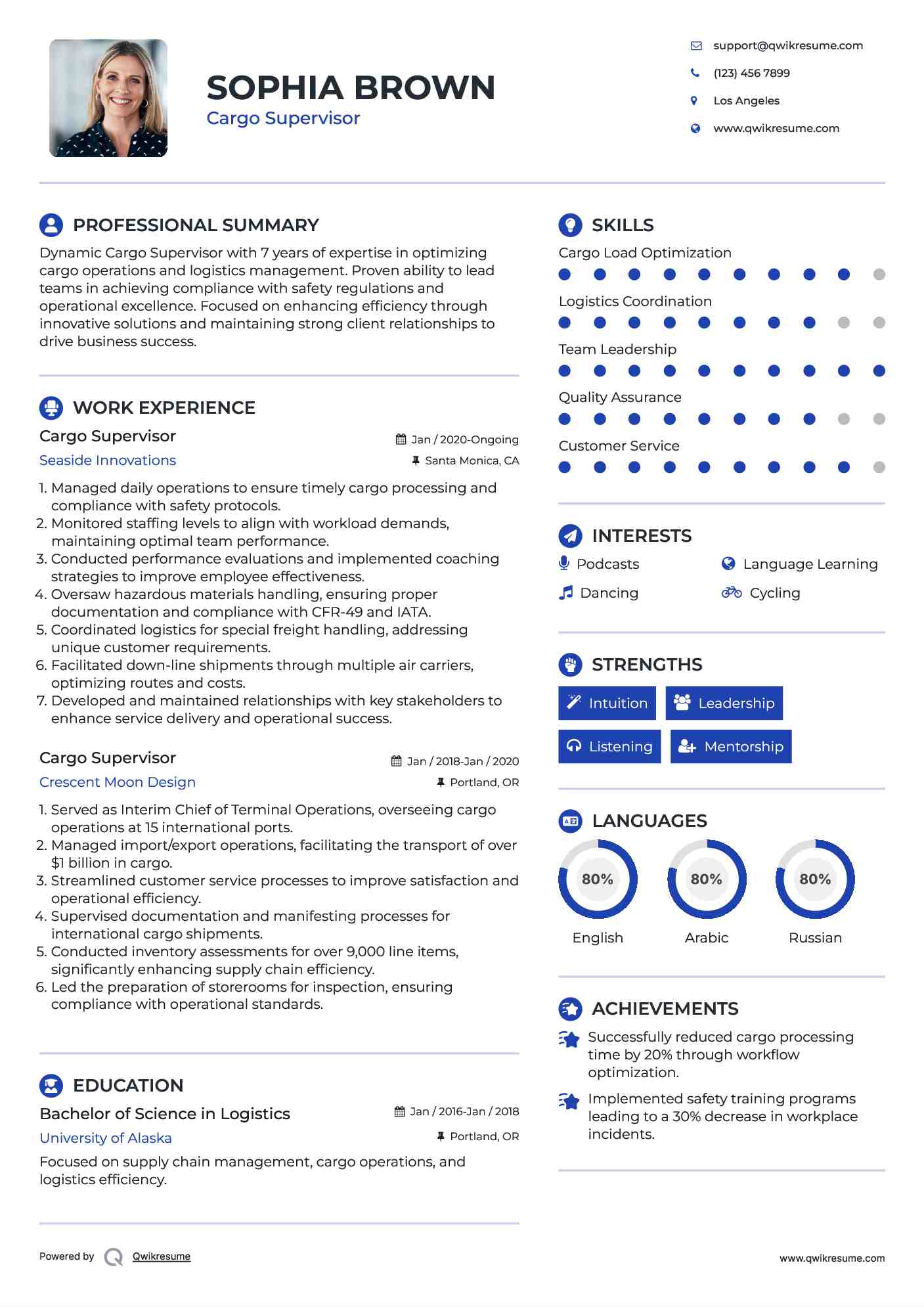 Cargo Supervisor Resume Model