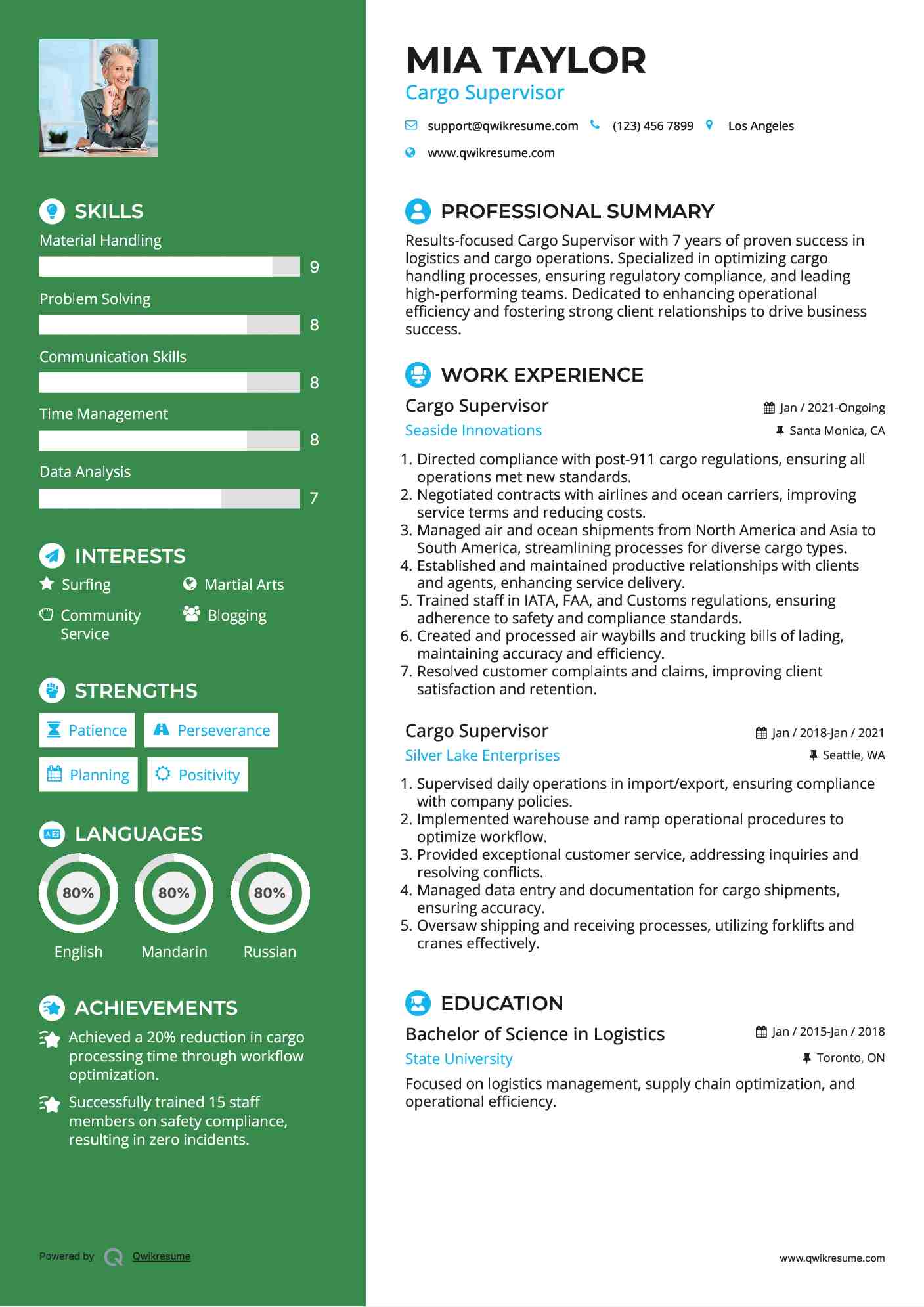 Cargo Supervisor Resume Model