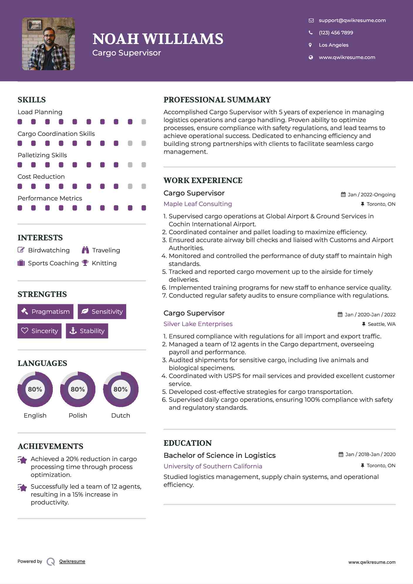 Cargo Supervisor Resume Example