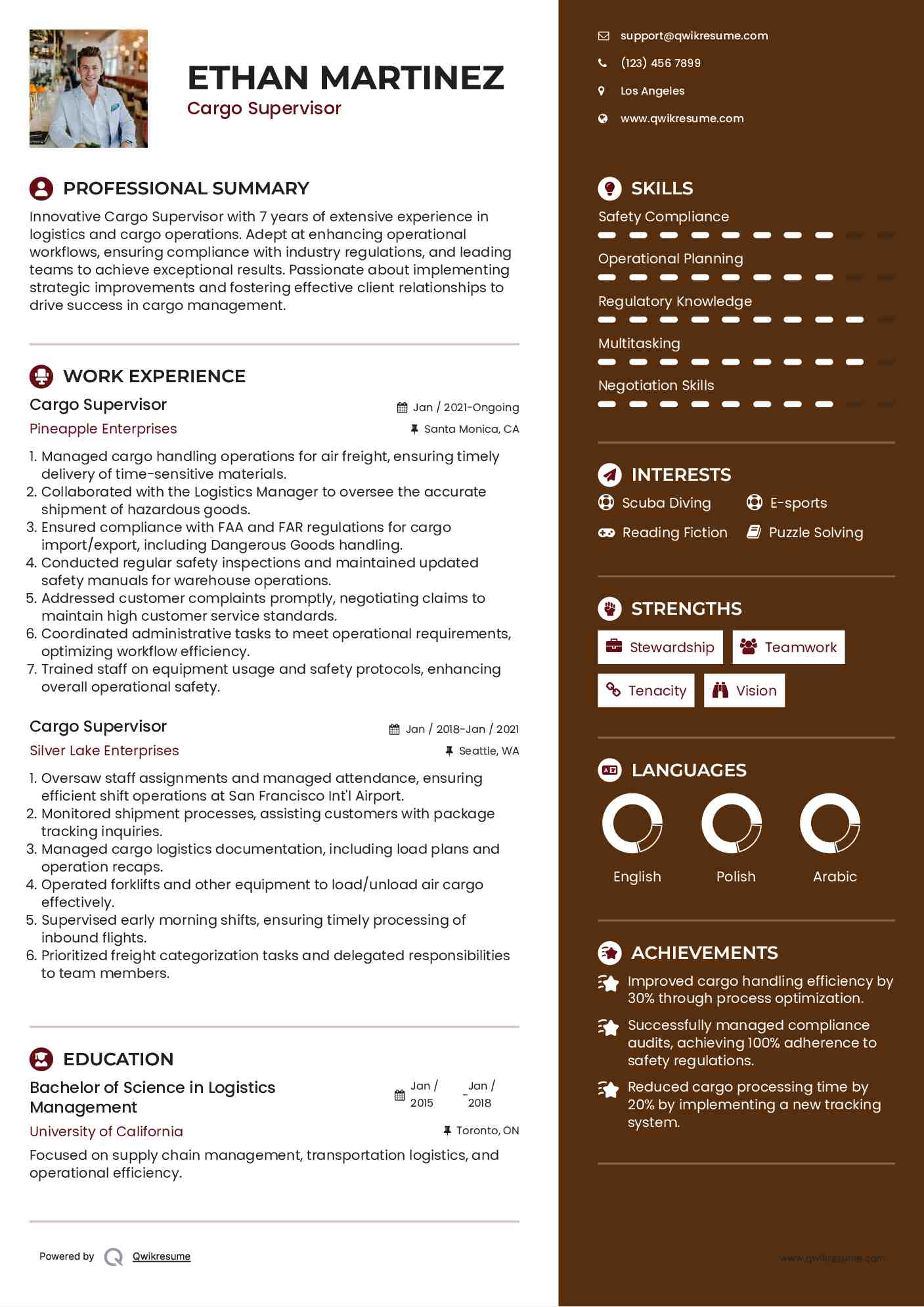 Cargo Supervisor Resume Format