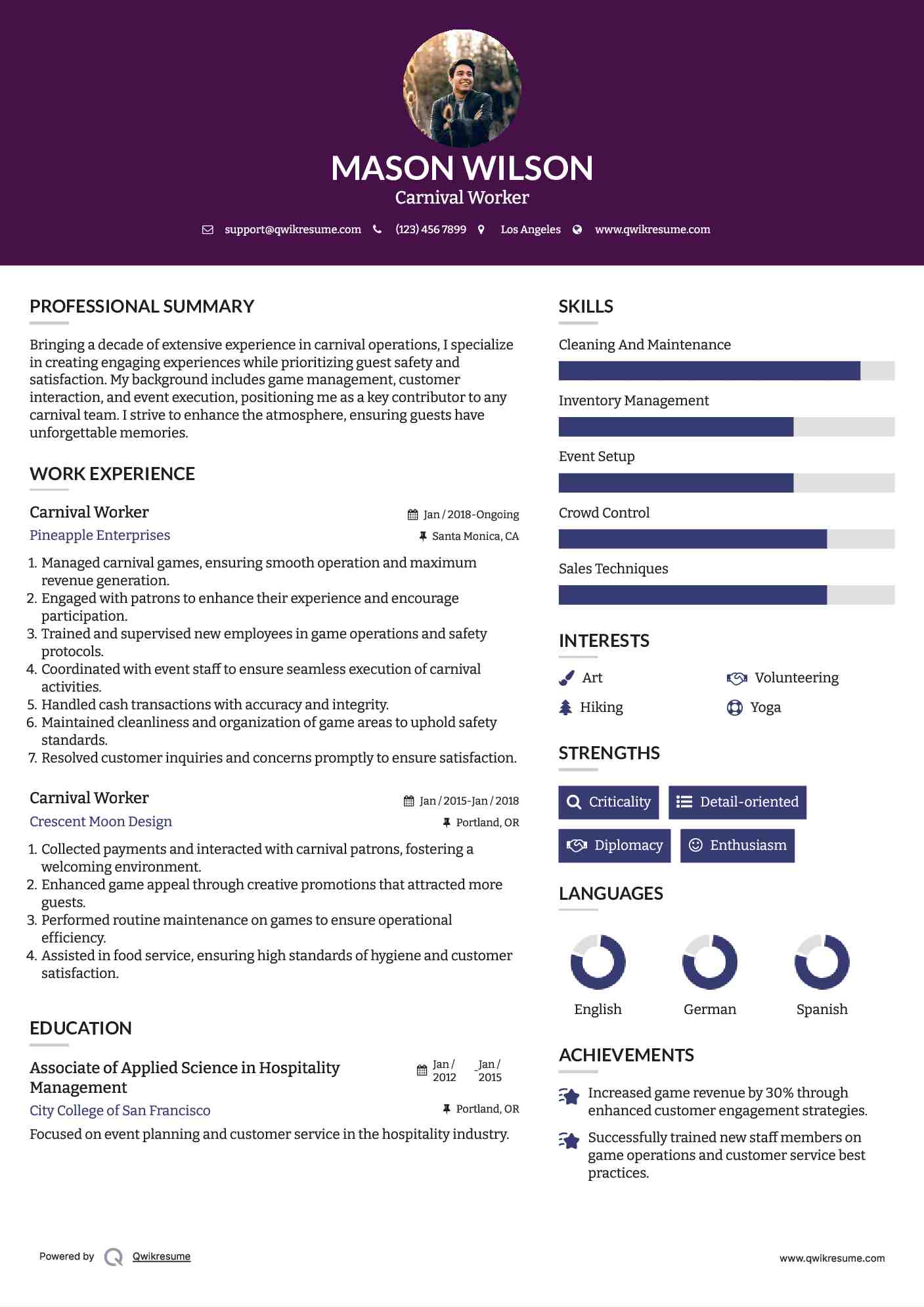 Carnival Worker Resume Format