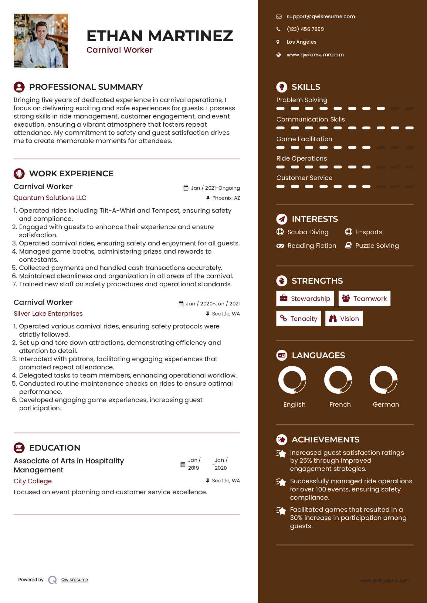 Carnival Worker Resume Format