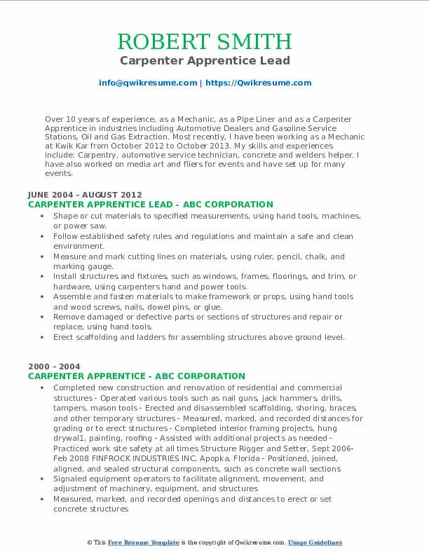 Carpenter Apprentice Resume Samples - Carpenter Apprentice 1559216737 Pdf 