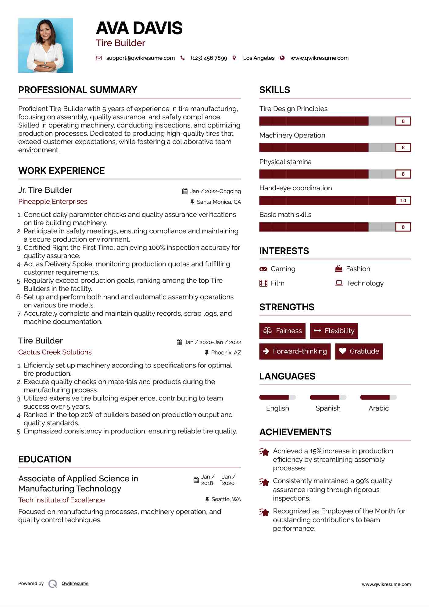 Jr. Tire Builder Resume Sample