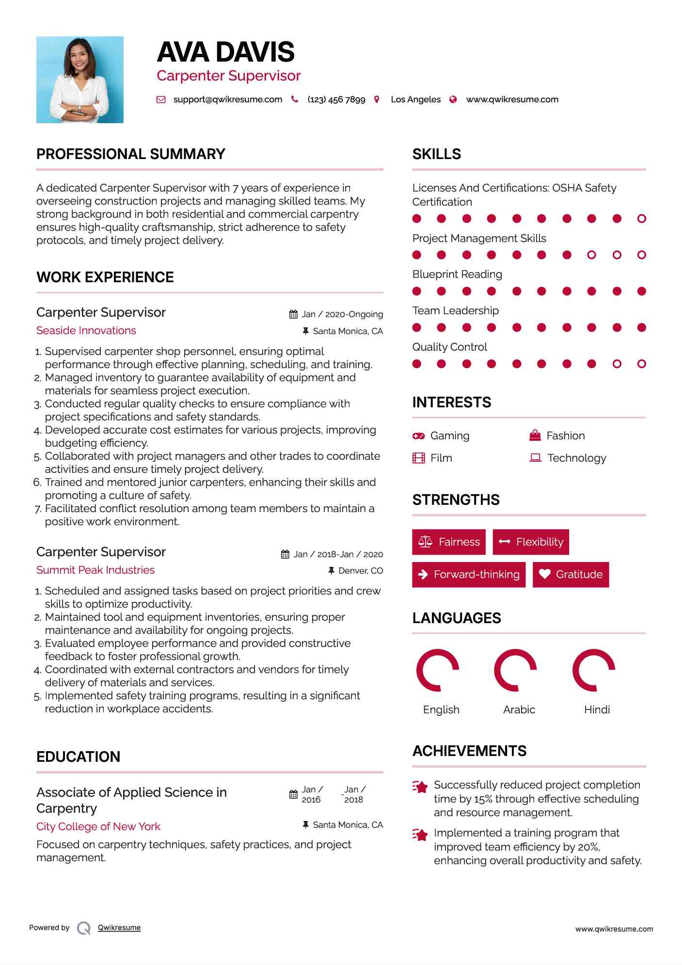 Carpenter Supervisor Resume Model