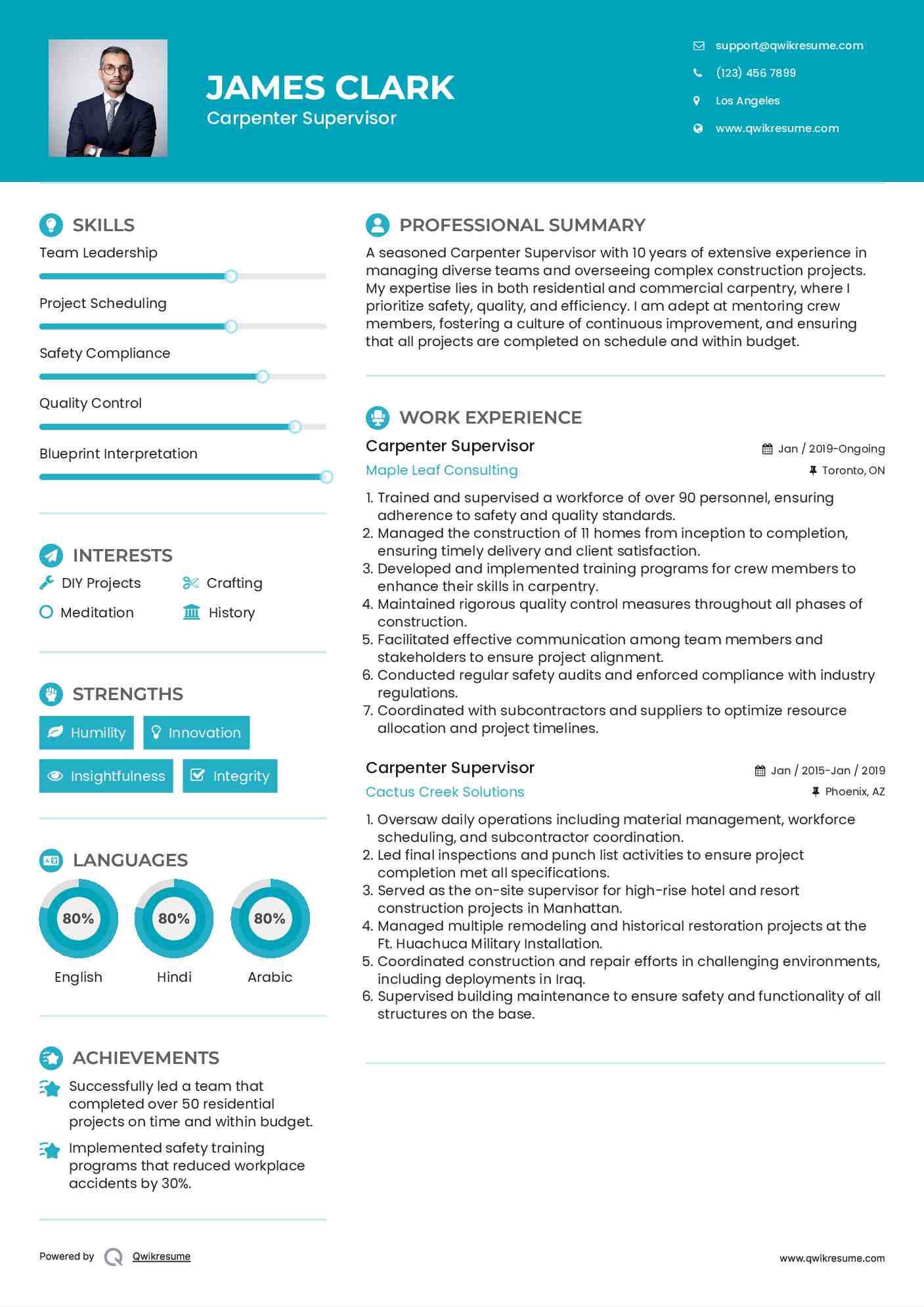 Carpenter Supervisor Resume Template