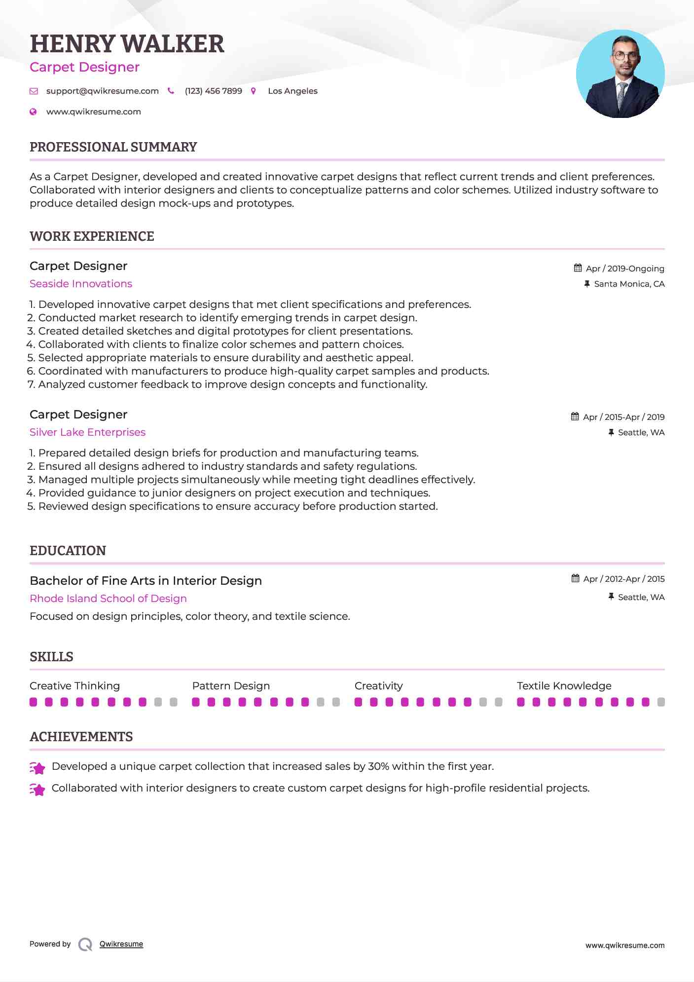 Carpet Designer Resume Model