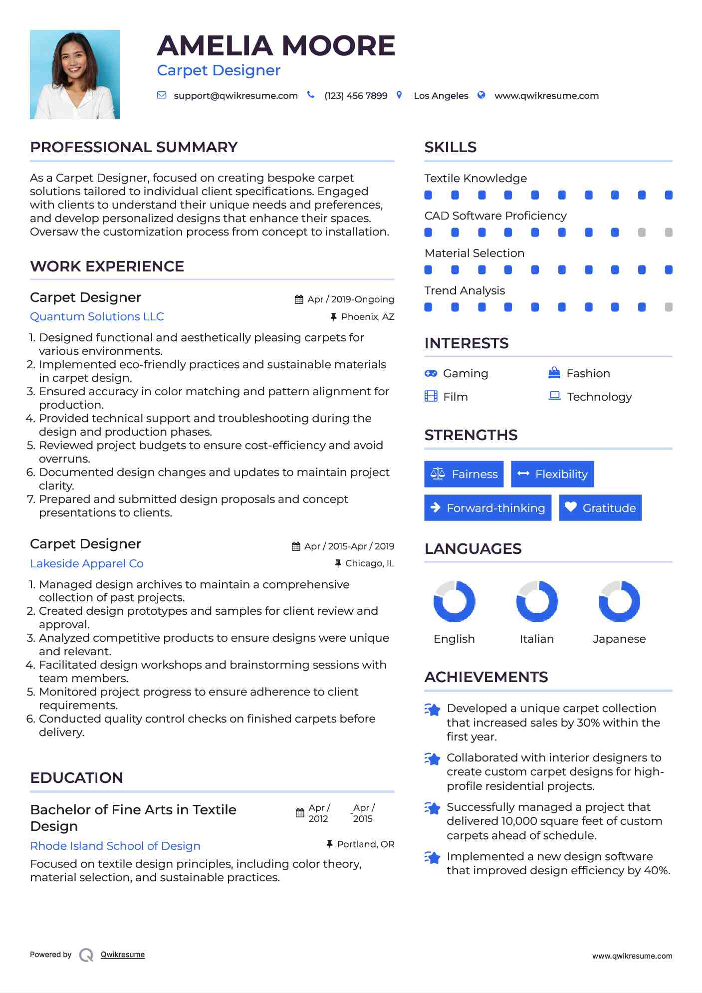 Carpet Designer Resume Model