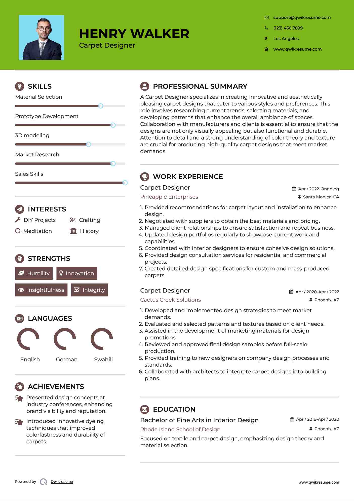Carpet Designer Resume Model