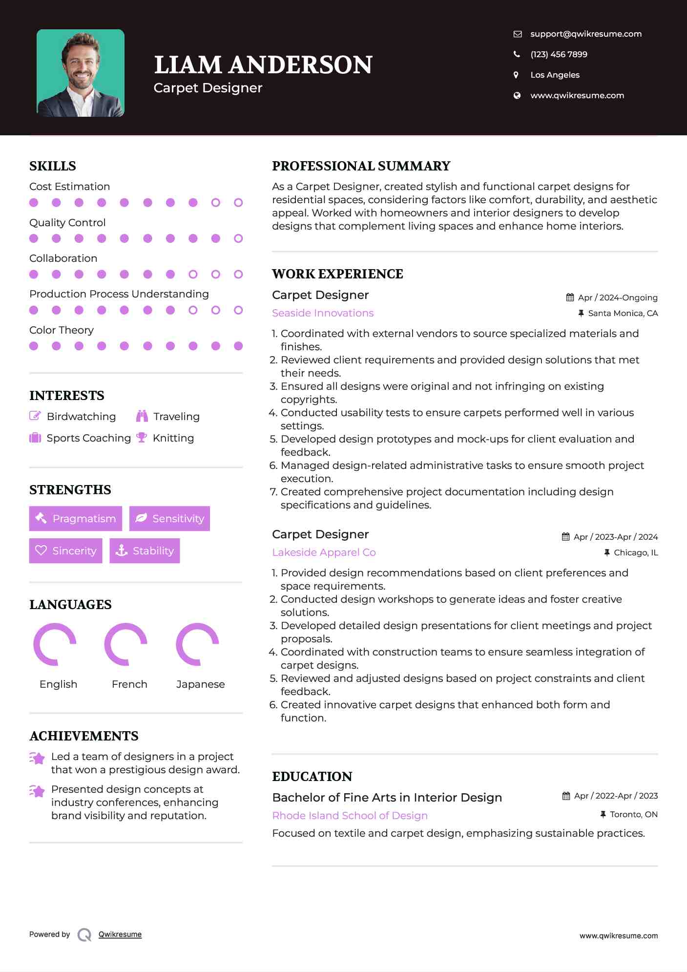 Carpet Designer Resume Sample