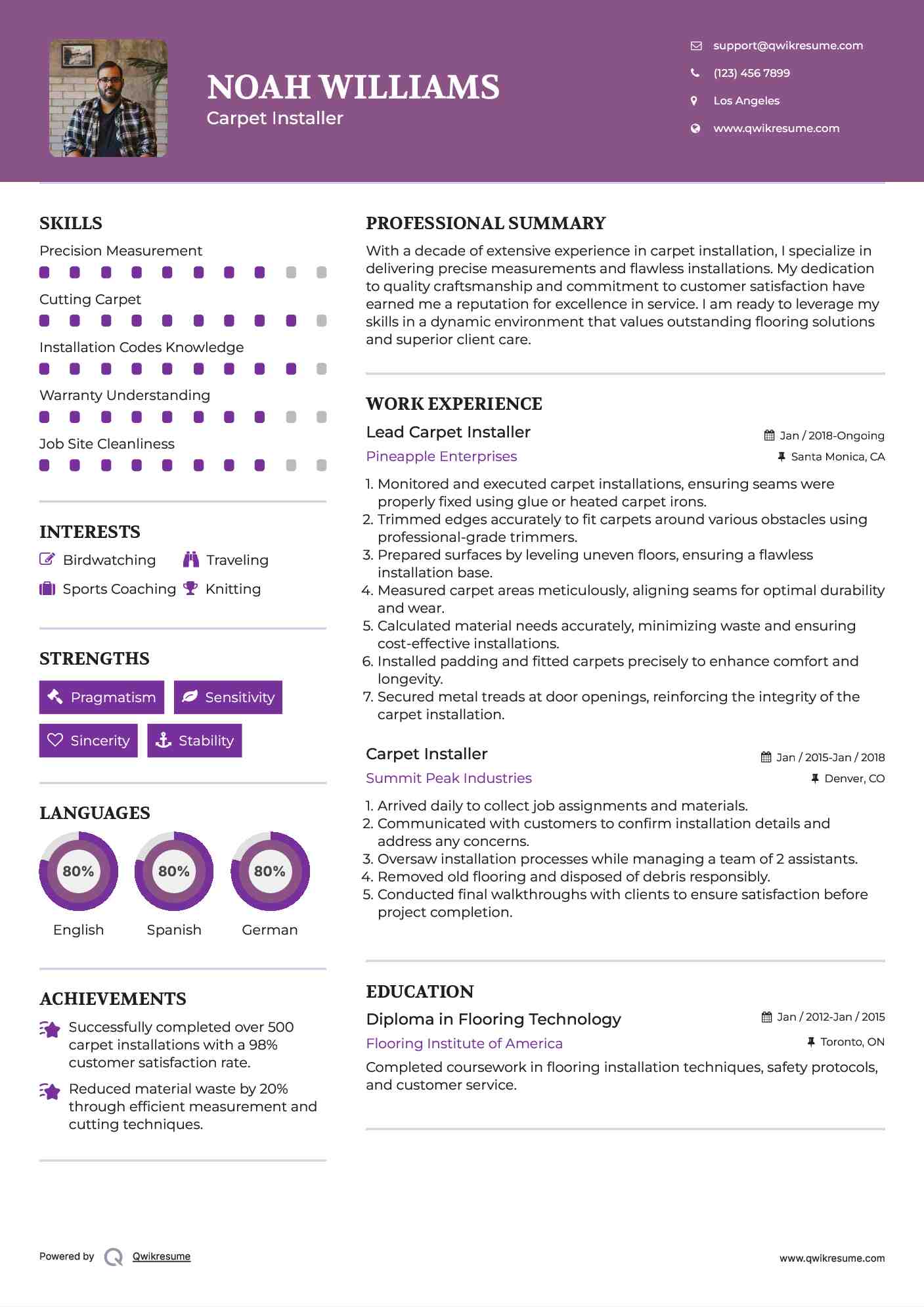 Carpet Installer Resume Samples QwikResume