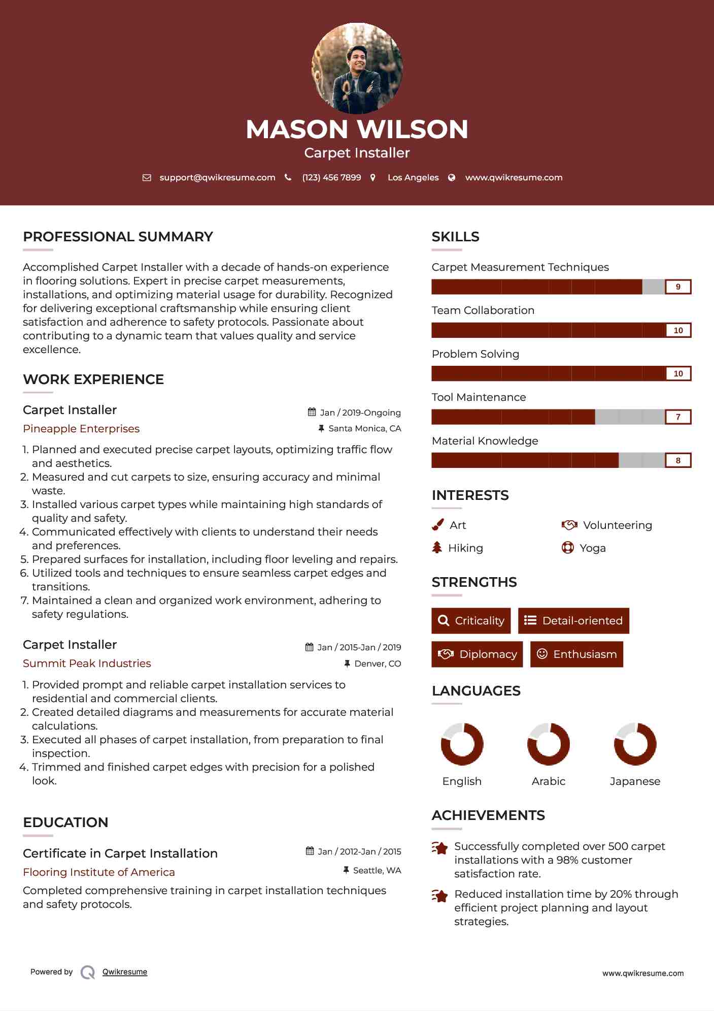 Carpet Installer Resume Model
