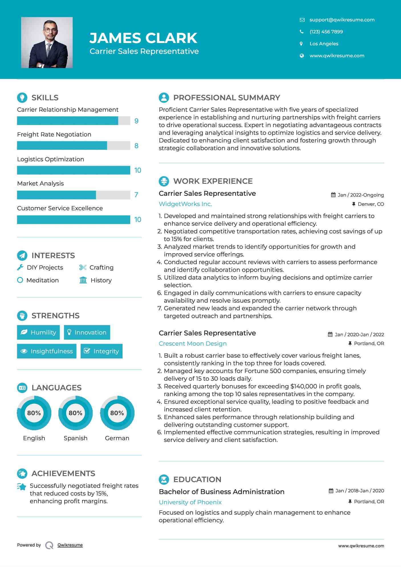 Carrier Sales Representative Resume Format