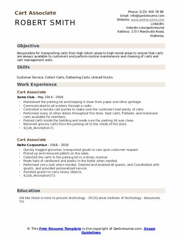 Cart Associate Resume Samples QwikResume