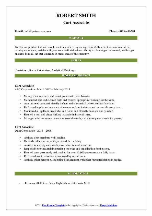 Cart Associate Resume Samples QwikResume