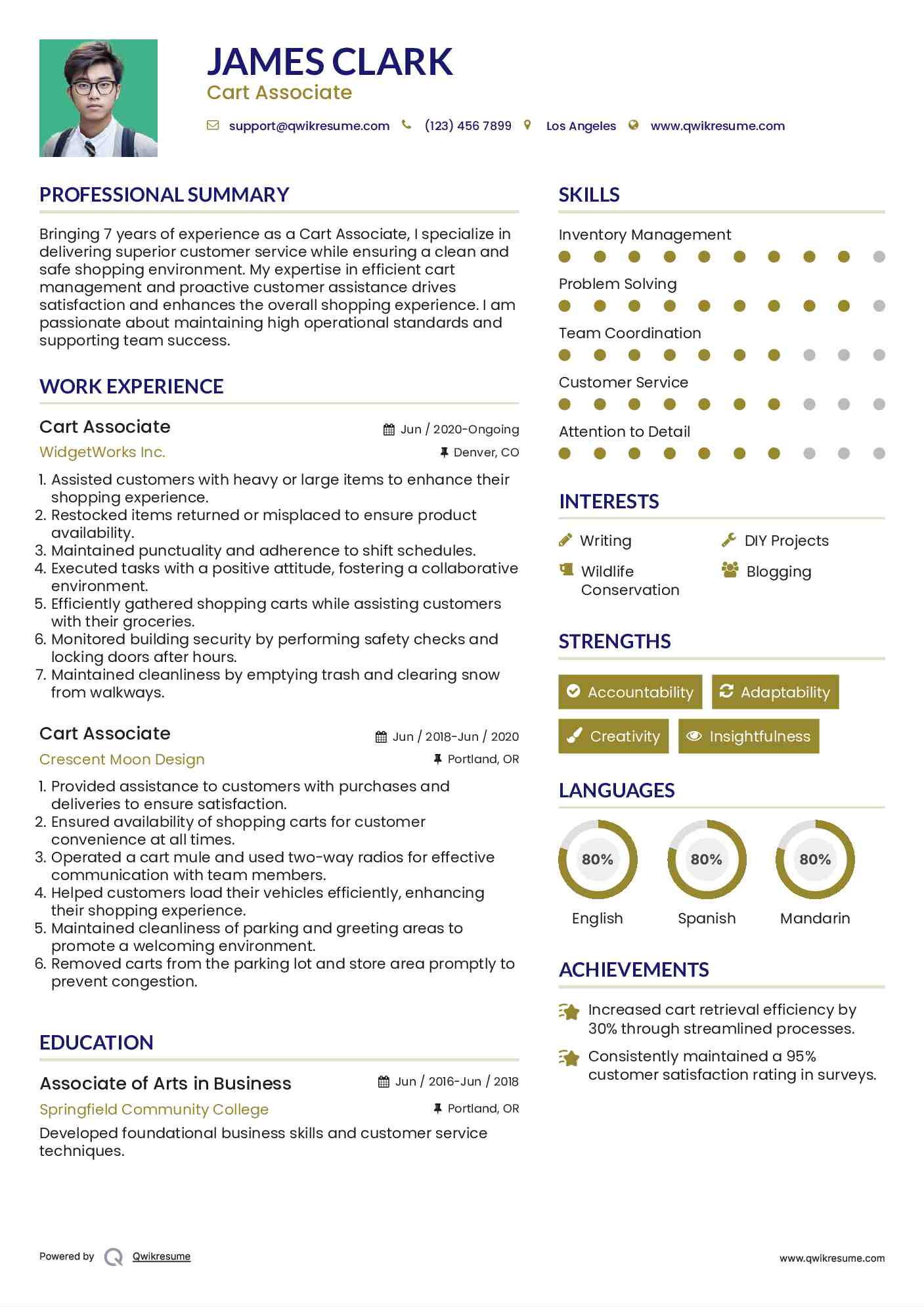 Cart Associate Resume Format