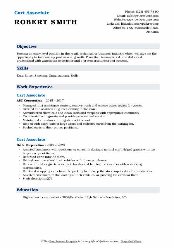 Cart Associate Resume Samples QwikResume