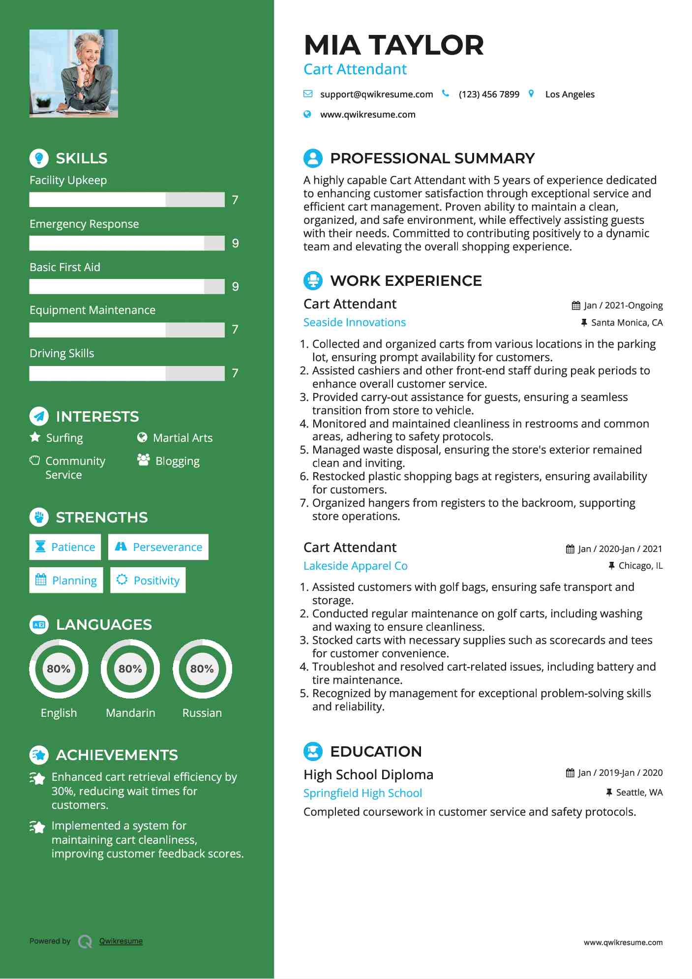 Cart Attendant Resume Samples QwikResume