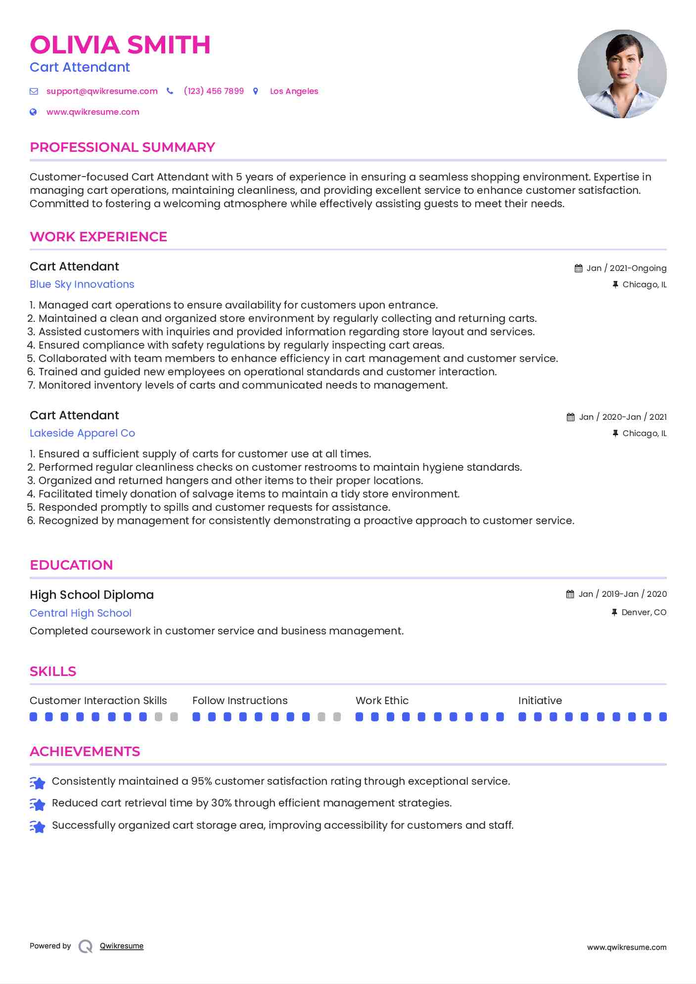 Cart Attendant Resume Example